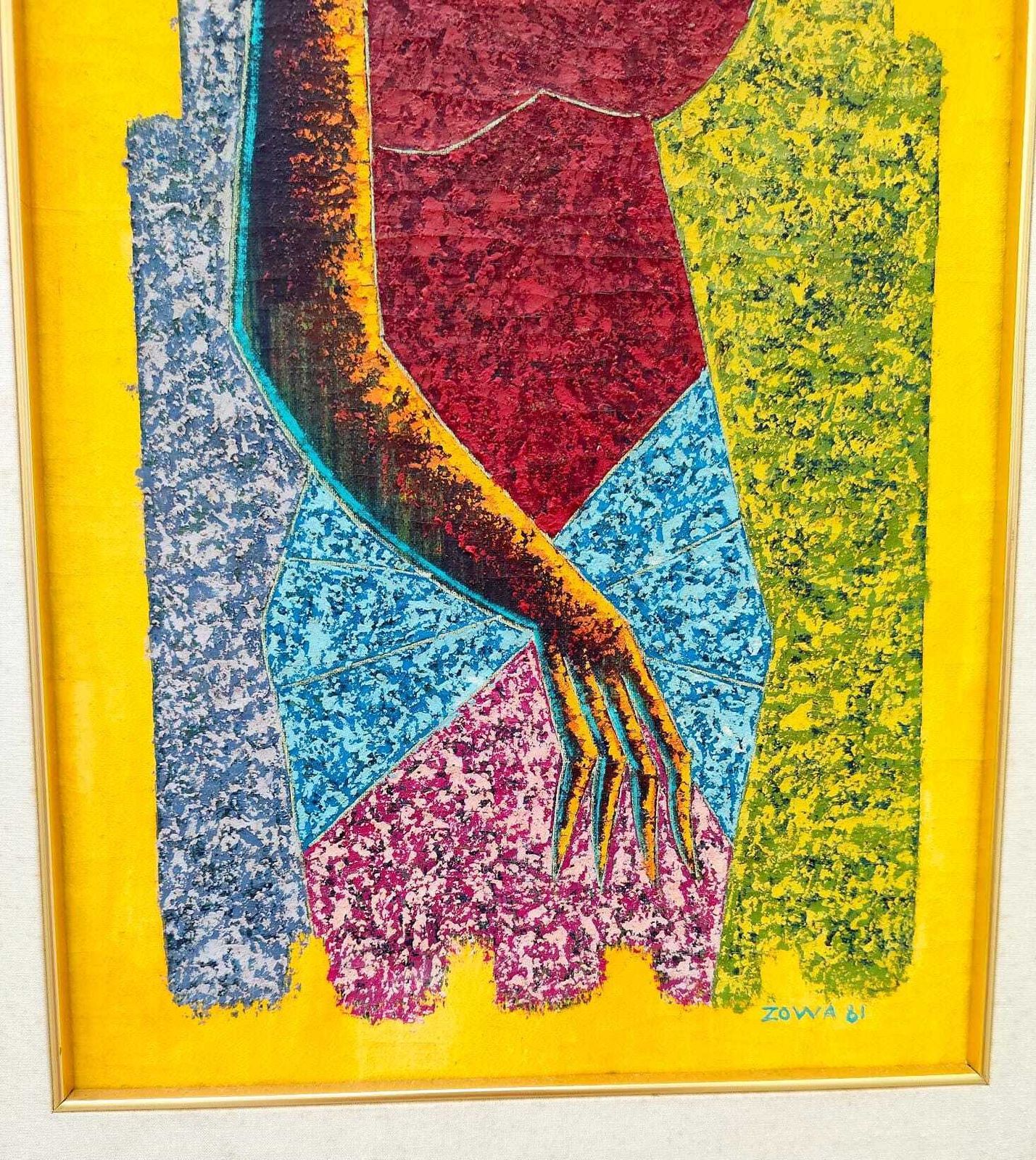 Nkutu A Zowa Woman Africa Tempera Painting On Canvas Unique Work With Frame 1981 photo Art