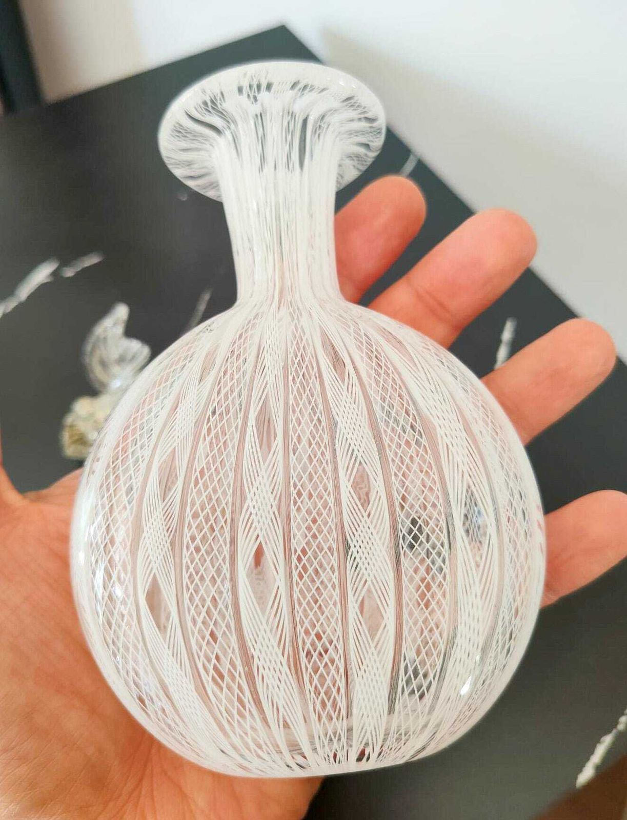Murano Glass Bottle, Blown With White And Gold Filigrana Decoration, Vintage Italian Design Perfume. photo Home Decor