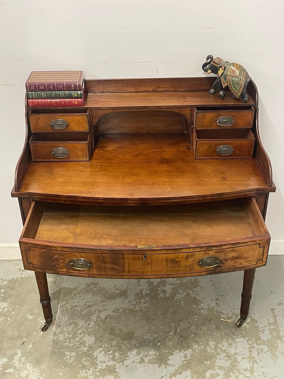 Antique Writing Desk With Raised Back & Drawers Desk On Castors. photo buy