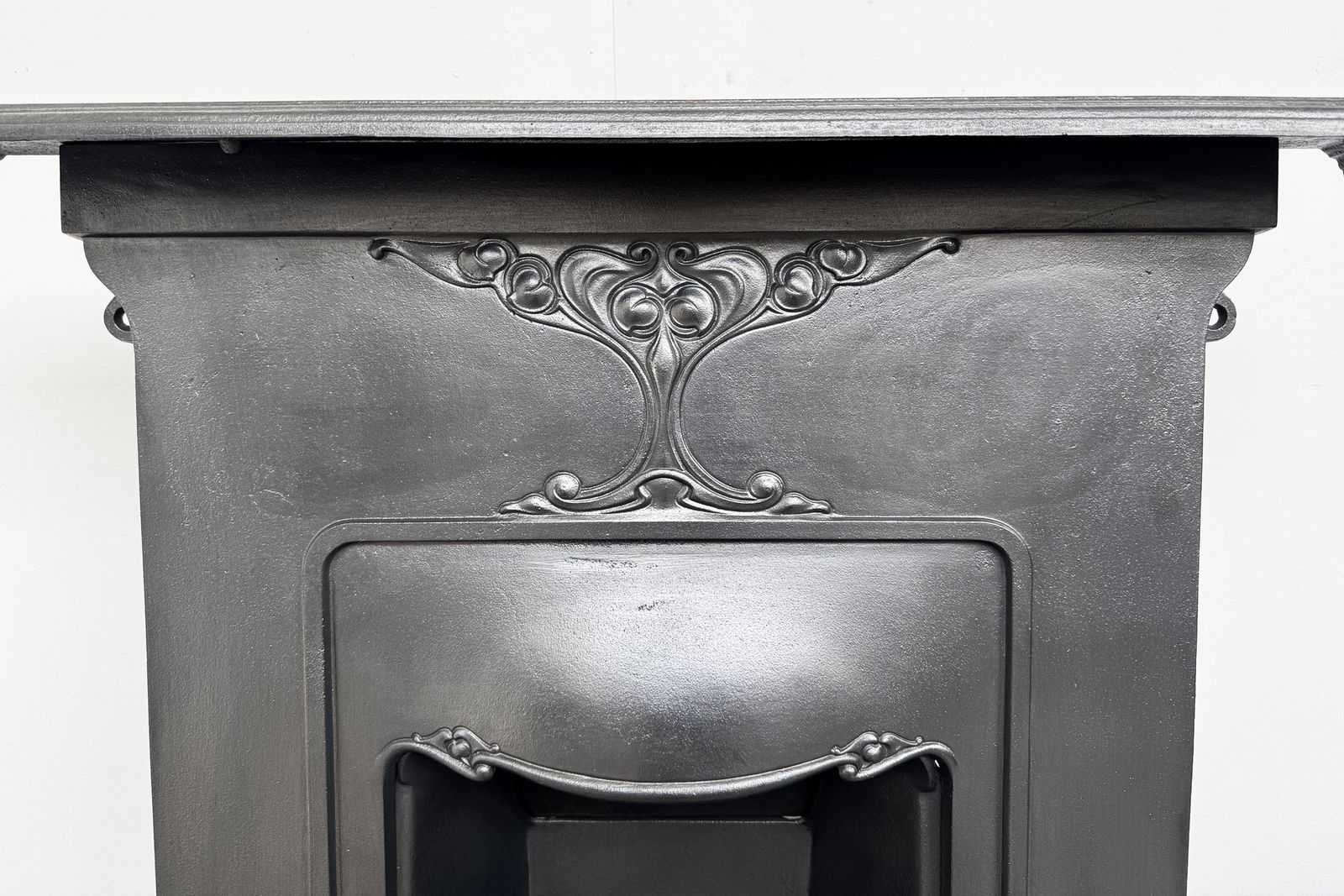 Antique Edwardian Art Nouveau Cast Iron Bedroom Fireplace photo for sale
