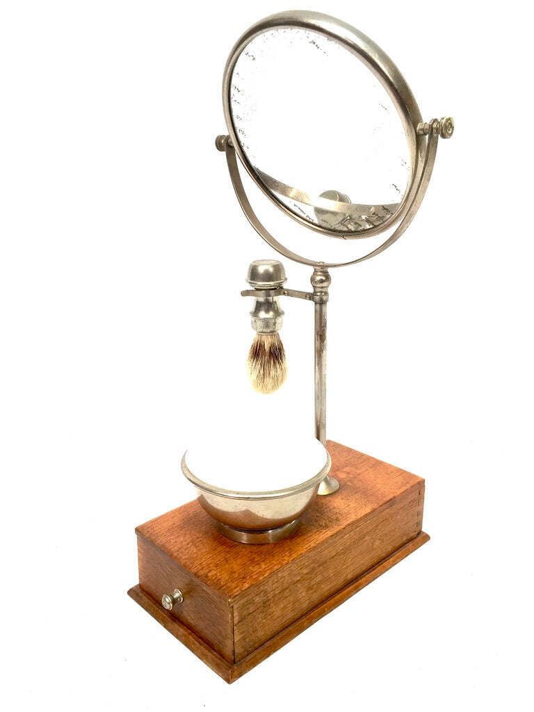 Home Decor Antique Edwardian Gentleman's Shaving Stand Mirror / Brush &Amp; Shaving Bowl C.1910 photo