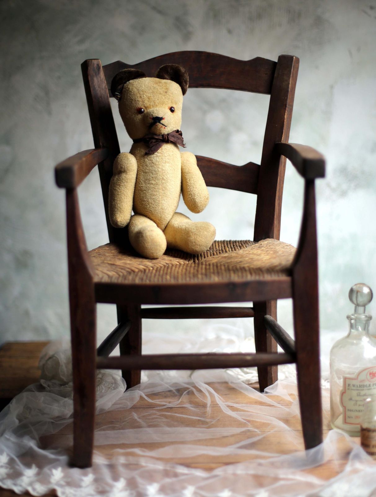 Child Antique Chair Wooden Miniature French Carved Woven Straw Seat Apprentice Piece