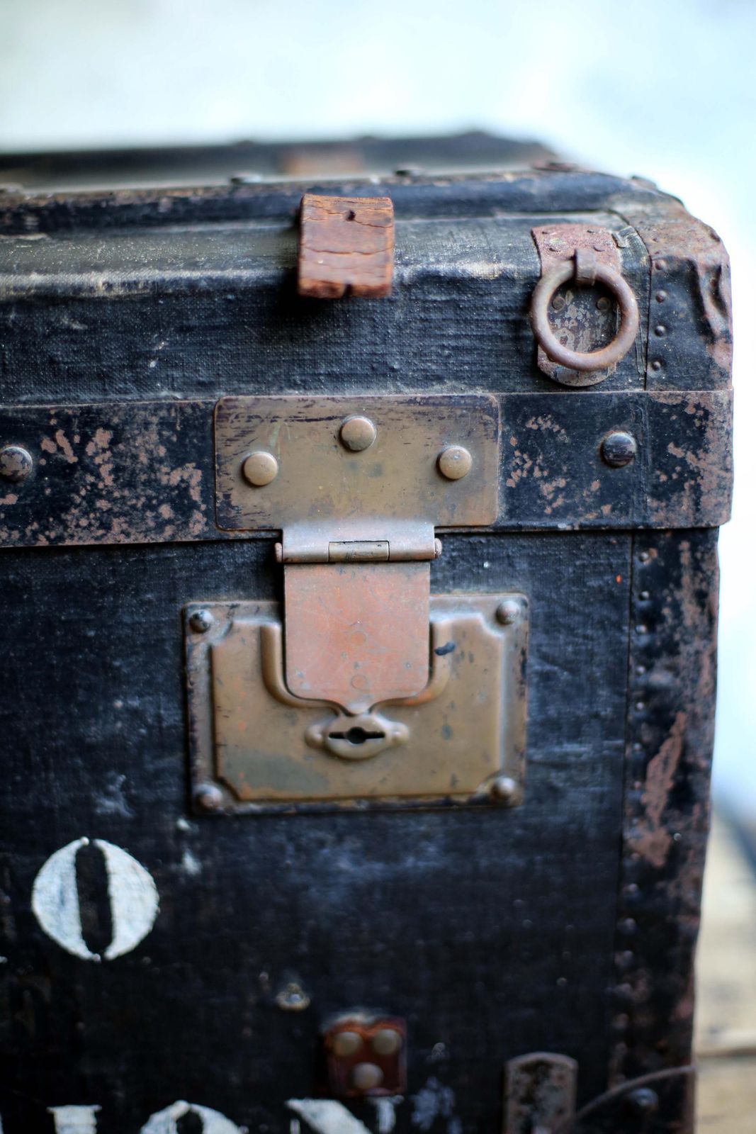 Antique Wood Military Box Aviation Regiment Wwi Black Trunk First World War Storage Chest French Army photo vinterior