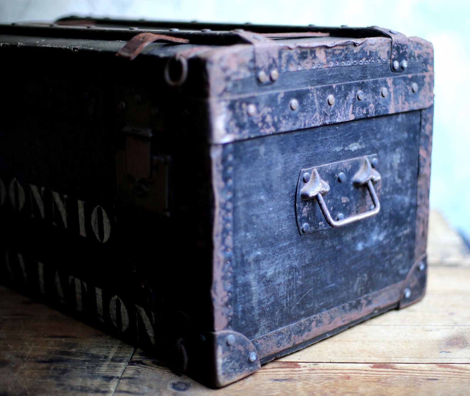 photo for sale Antique Wood Military Box Aviation Regiment Wwi Black Trunk First World War Storage Chest French Army