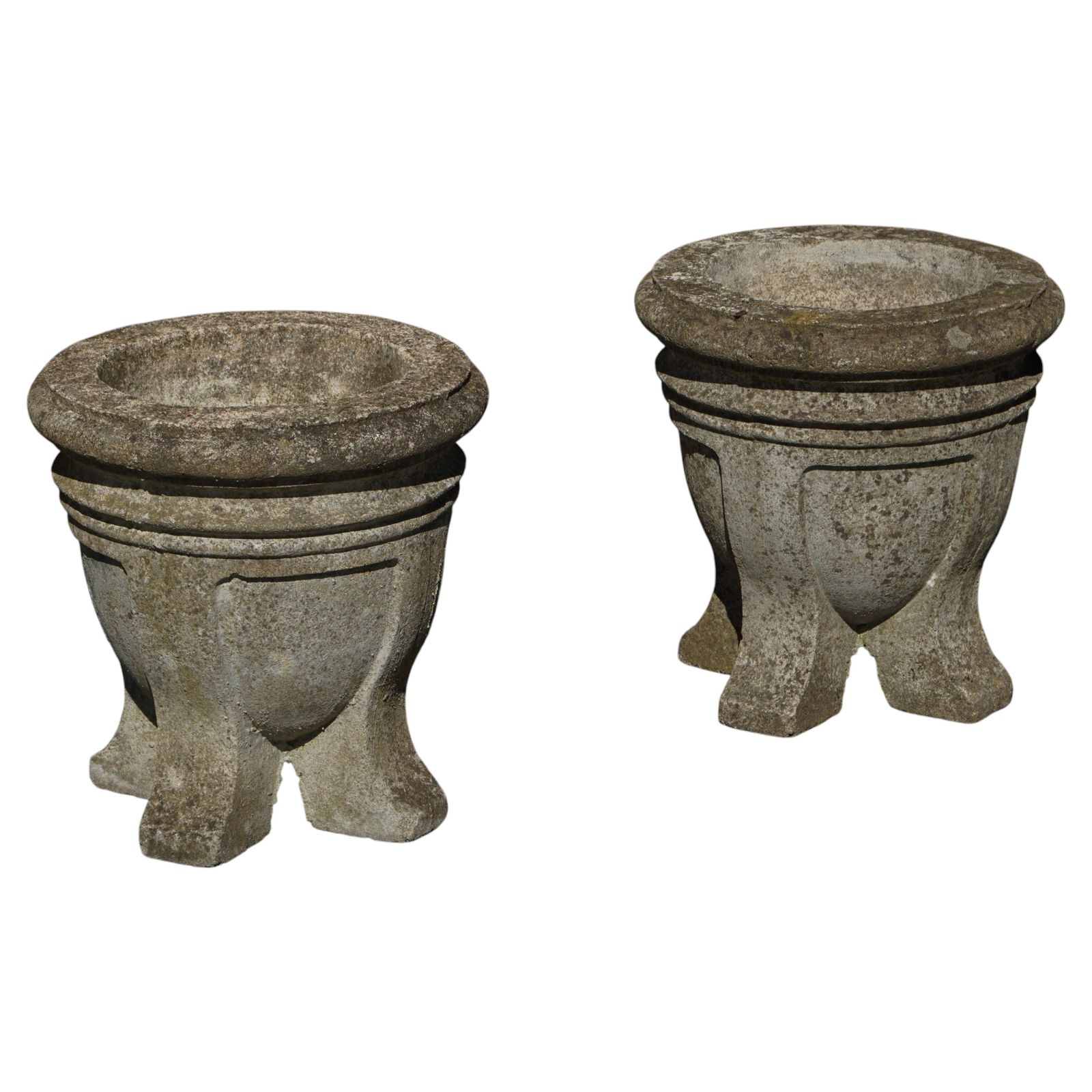 Pair Of French Mid Century Cast Stone Garden Urns / Jardinières, 1950s