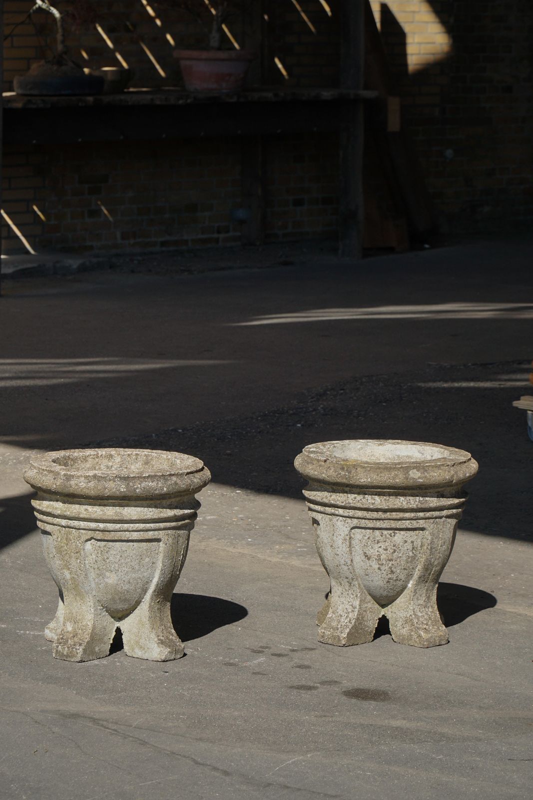 Pair Of French Mid Century Cast Stone Garden Urns / Jardinières, 1950s photo Garden Decor