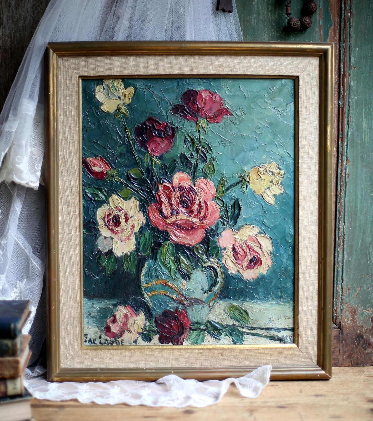 French Floral Oil Painting Canvas Art Flowers Framed Impasto Still Life By Jac Laube photo buy