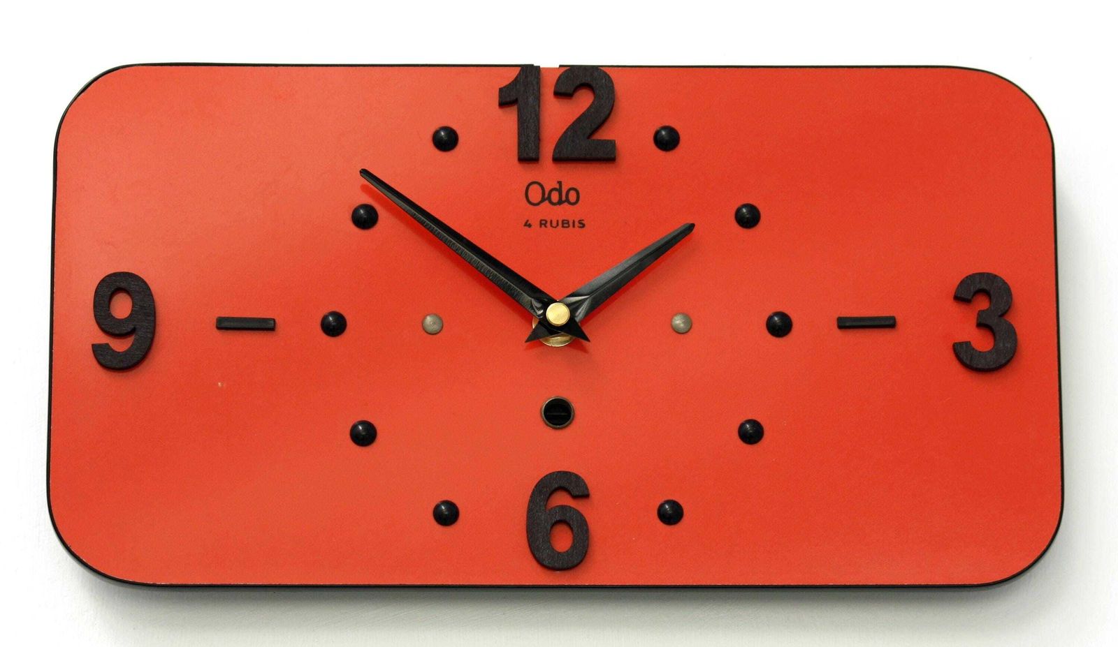Vintage French Wall Clock   30cm Odo Mid Century Style Wooden Red Formica French Retro Wooden 1950s Atomic Gift Off The Wall Clocks photo furniture