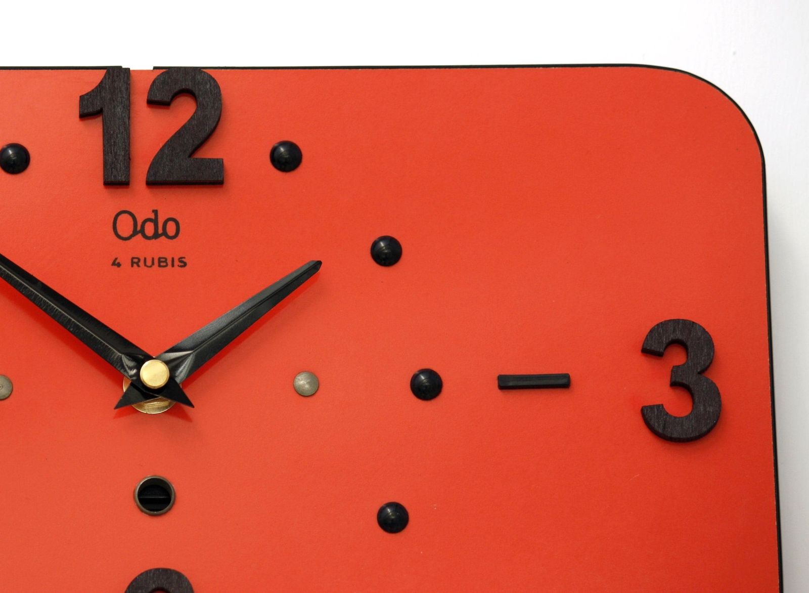 Vintage French Wall Clock   30cm Odo Mid Century Style Wooden Red Formica French Retro Wooden 1950s Atomic Gift Off The Wall Clocks photo for sale