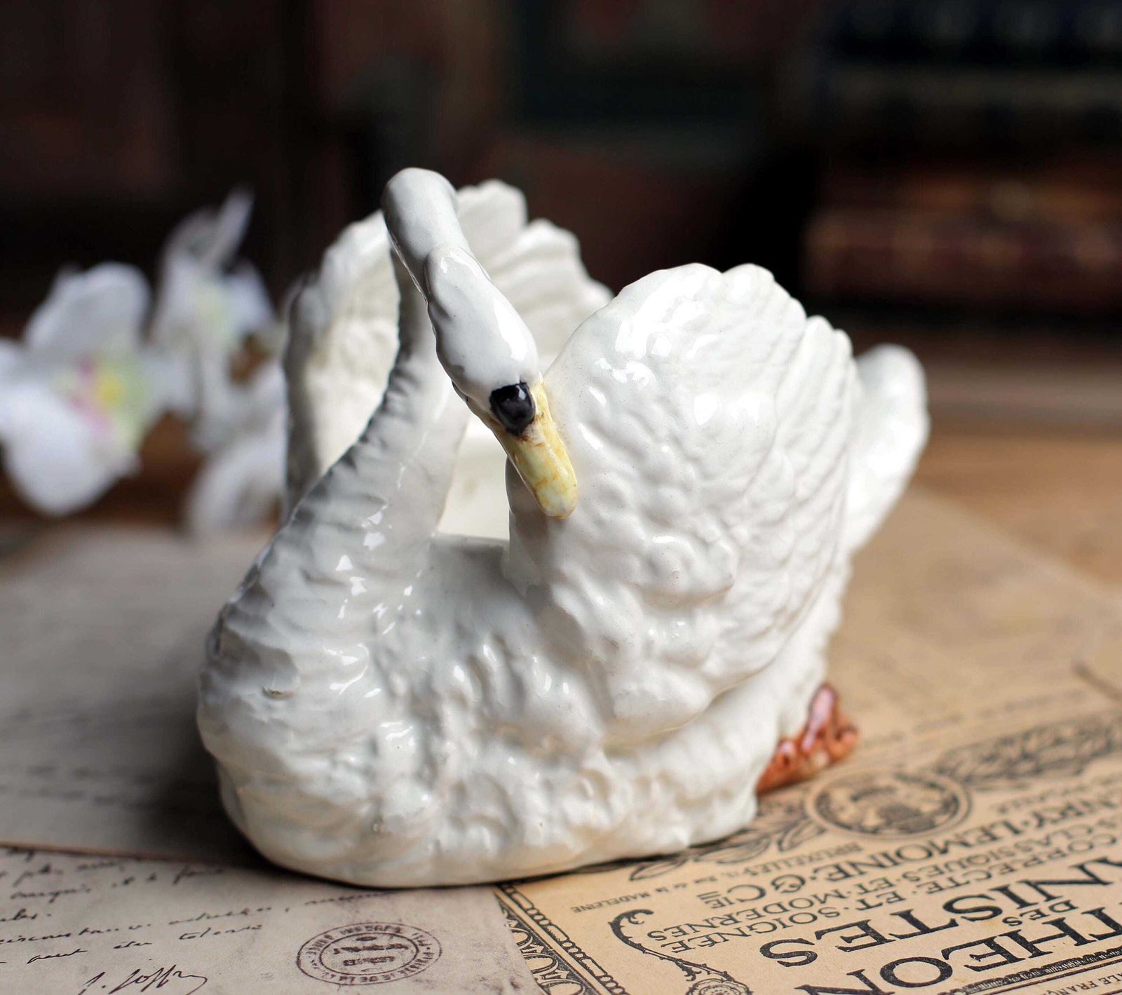 Antique French Majolica Swan Trinket Pot Massier Fils Vallauris photo furniture
