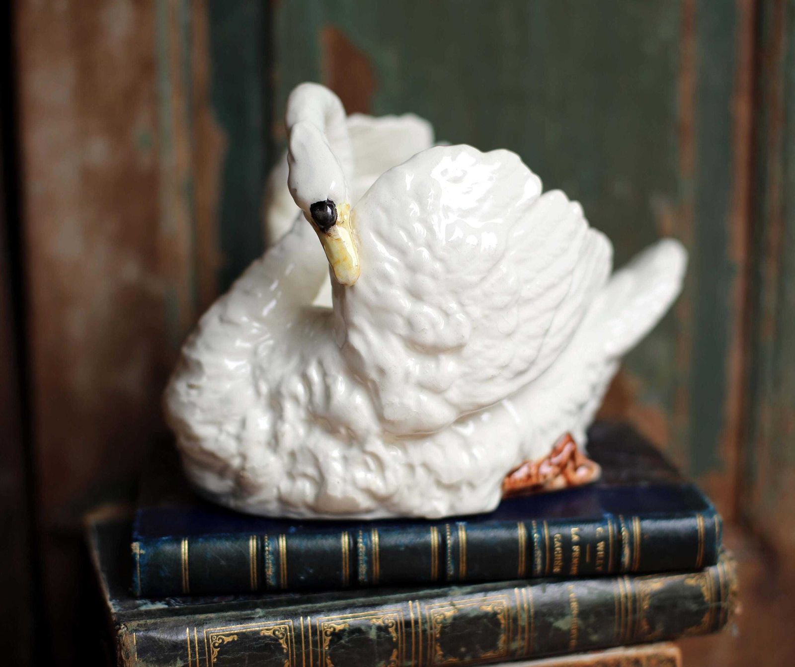 Antique French Majolica Swan Trinket Pot Massier Fils Vallauris photo 231.0