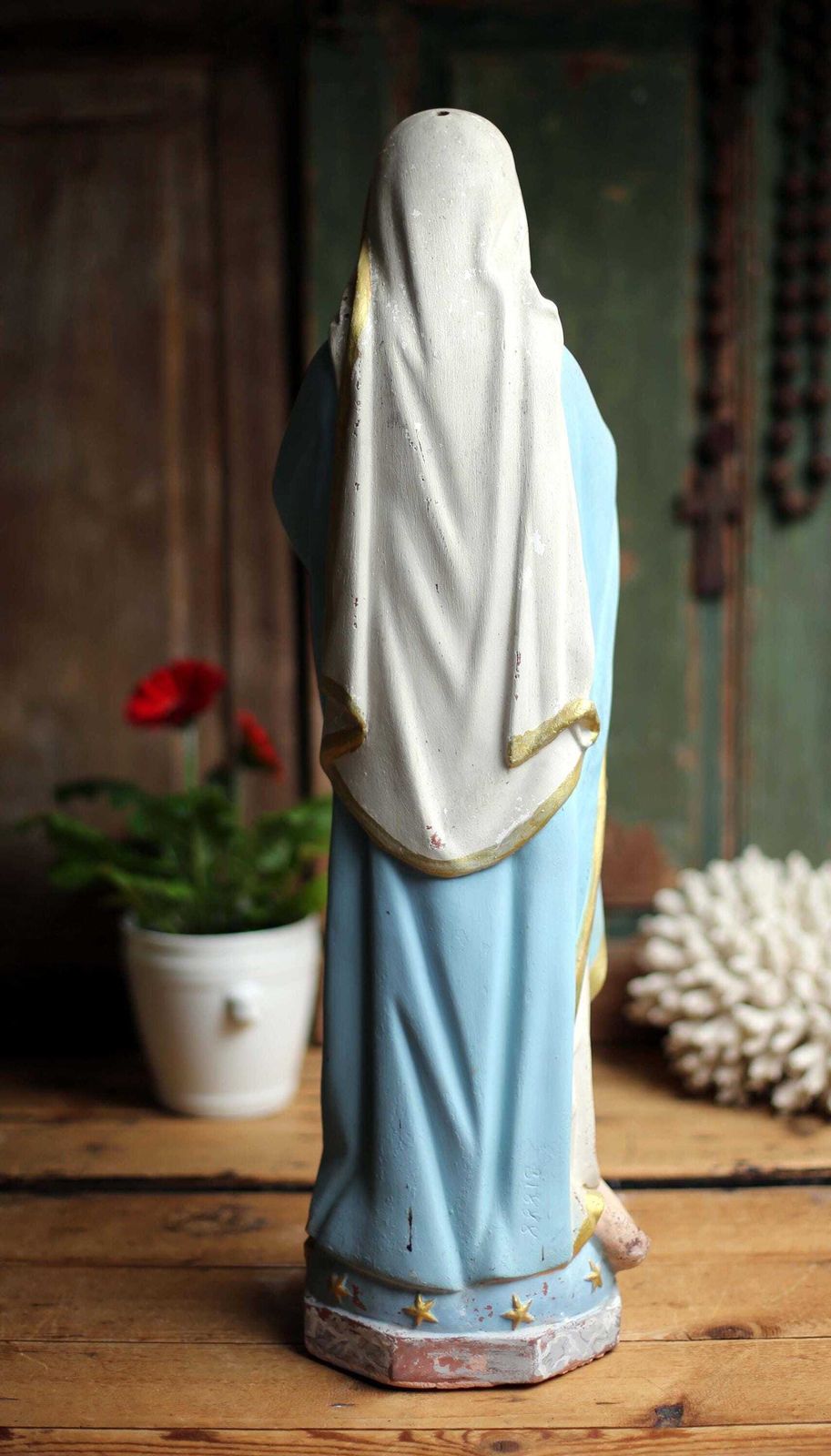photo buy Large Antique French Virgin Mary Statue Polychrome Praying Madonna