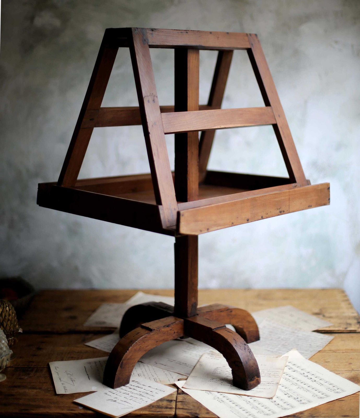 Antique French Duet Music Stand Tabletop Double Sided Lectern Wooden Guest Book Menu Holder photo for sale
