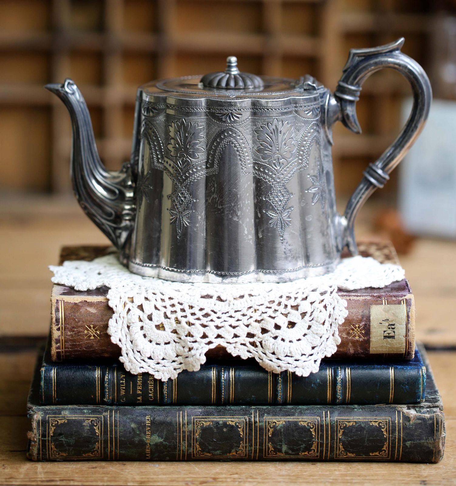 Home Decor Small Antique Aesthetic Era Teapot Engraved Ornate Silver Plate Tea Pot Aesthetic Movement photo