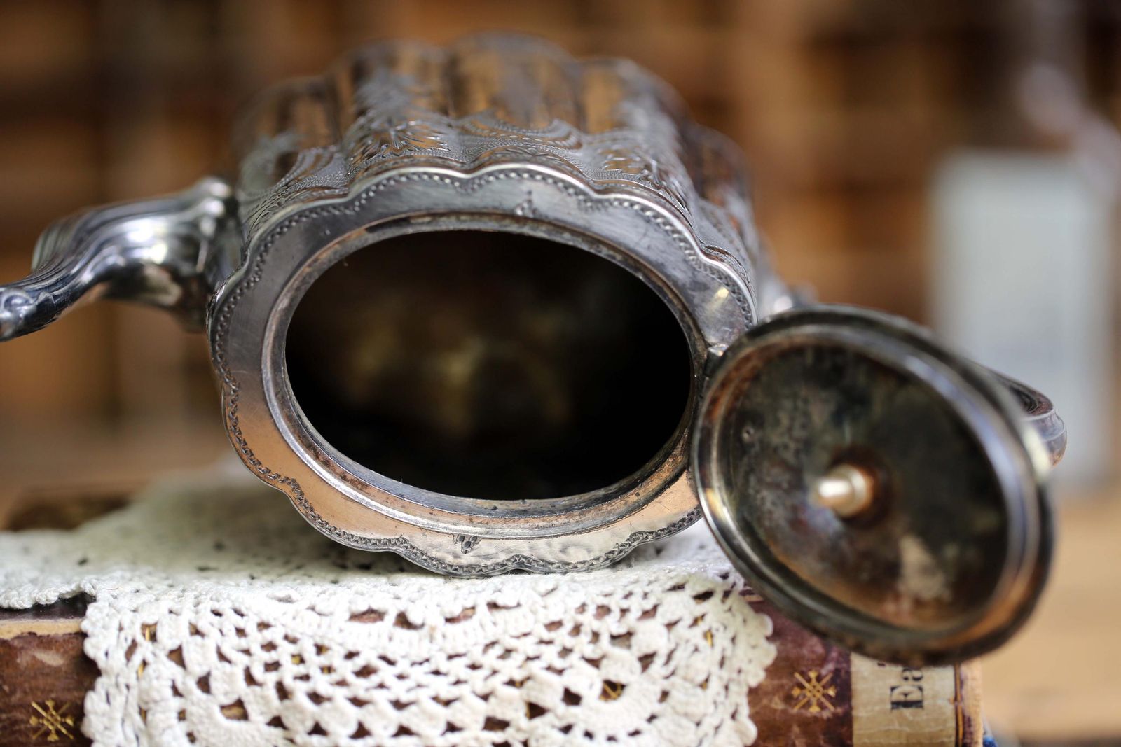 photo buy Small Antique Aesthetic Era Teapot Engraved Ornate Silver Plate Tea Pot Aesthetic Movement