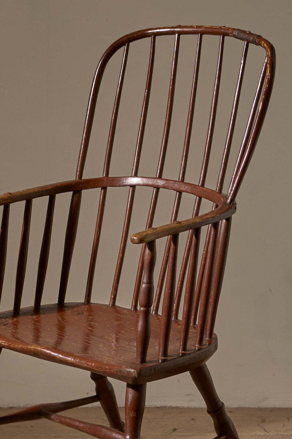 18th Century Original Brown Painted Hoop Back Windsor Chair photo for sale