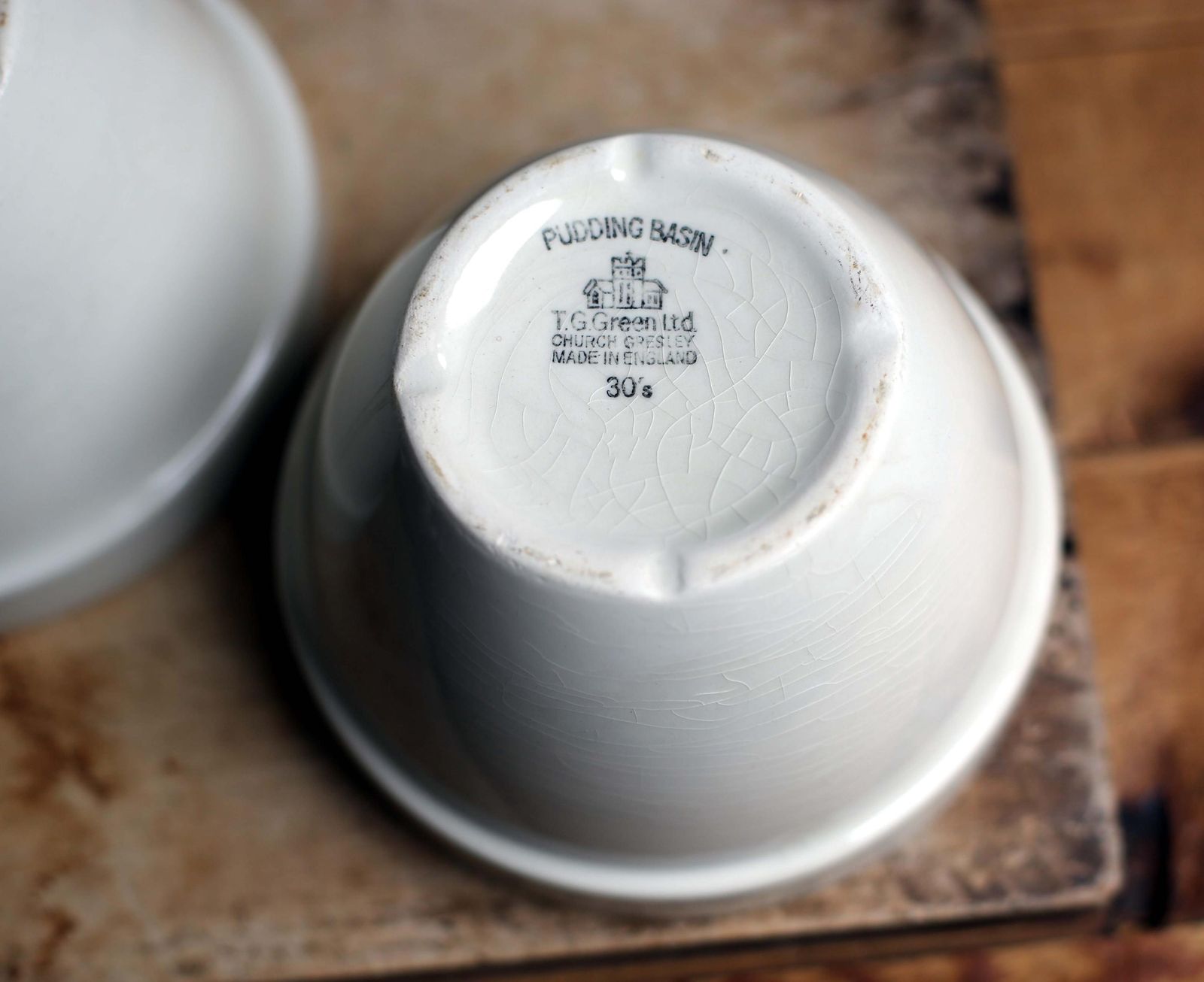 2 English White Pudding Basins Vintage Kitchen Mixing Bowls T G Green photo vintage
