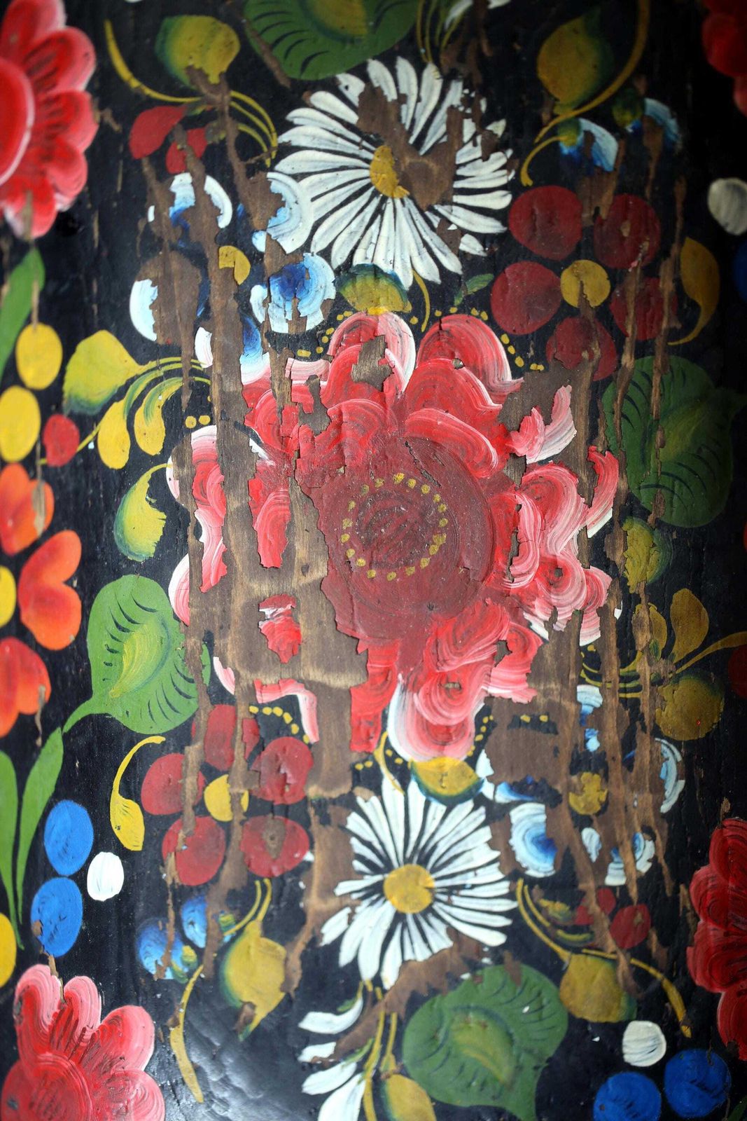 Antique French Folk Art Wooden Dough Bowl Painted Wood Proving Bowl photo vintage