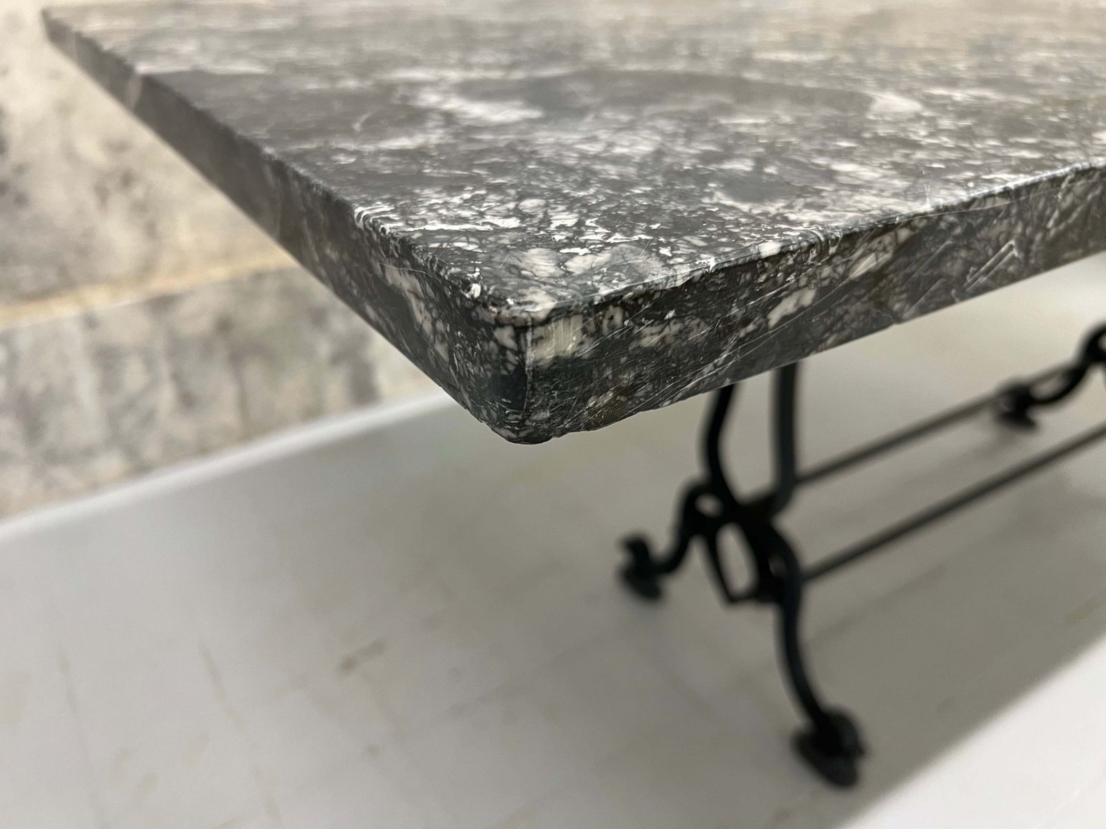 Large French Black Marble And Cast Iron Bistro Table photo for sale