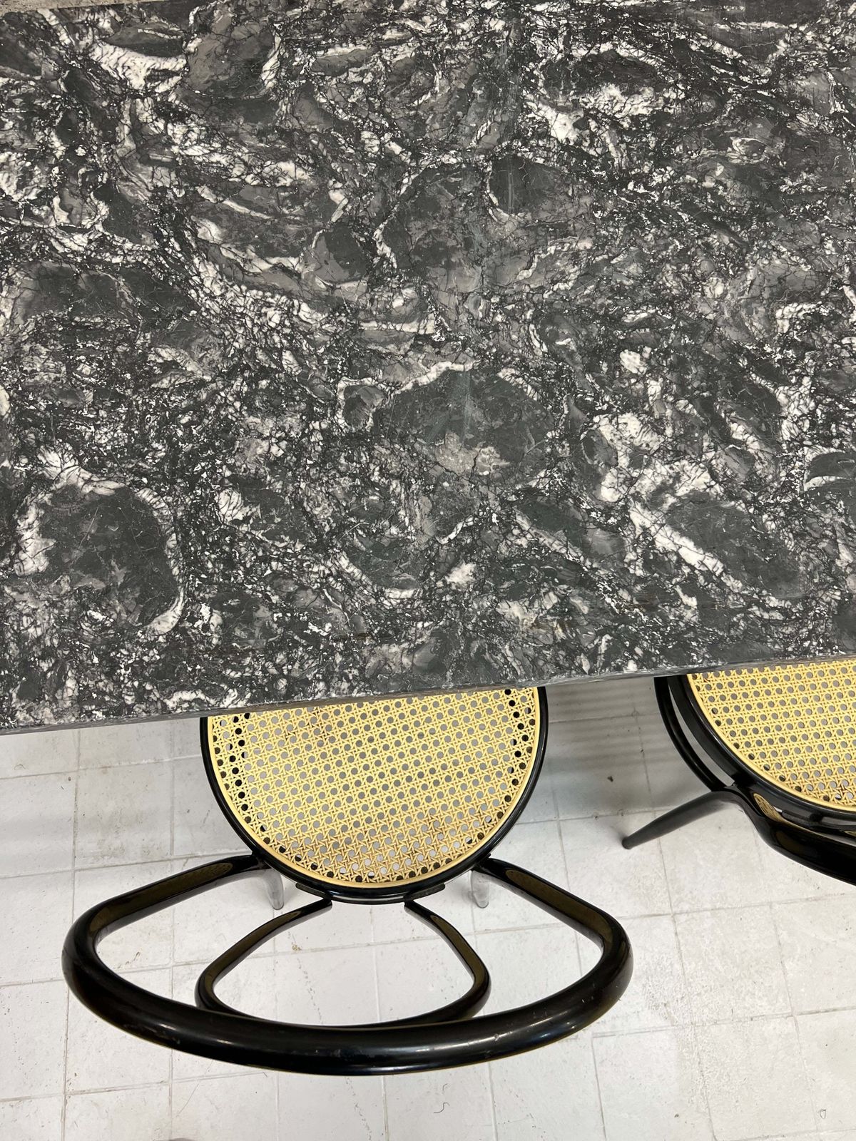 Large French Black Marble And Cast Iron Bistro Table photo vintage
