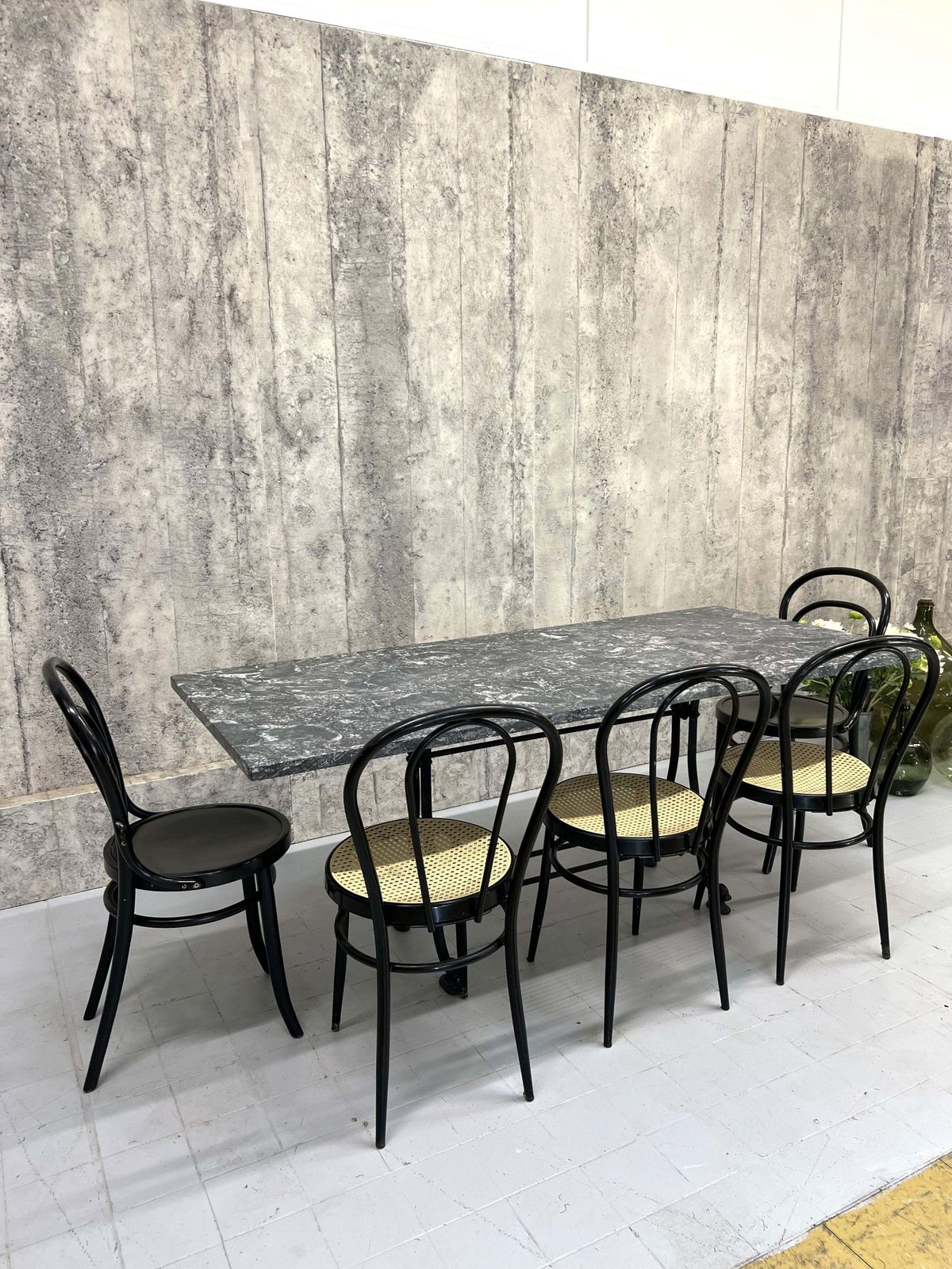 photo for sale Large French Black Marble And Cast Iron Bistro Table