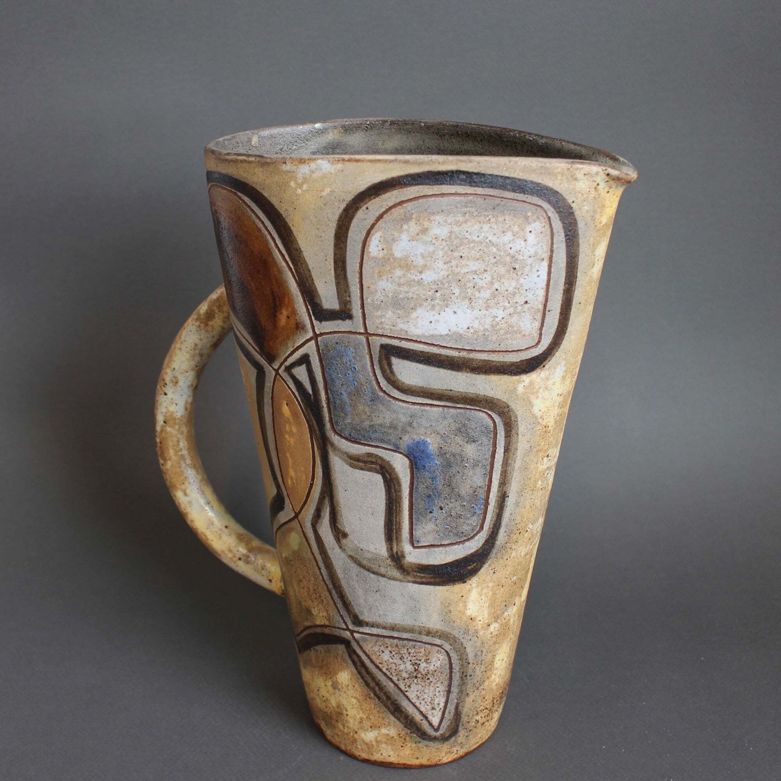 French Vintage Ceramic Pitcher With Abstract Motif By Alexandre Kostanda (Circa 1960s) photo furniture