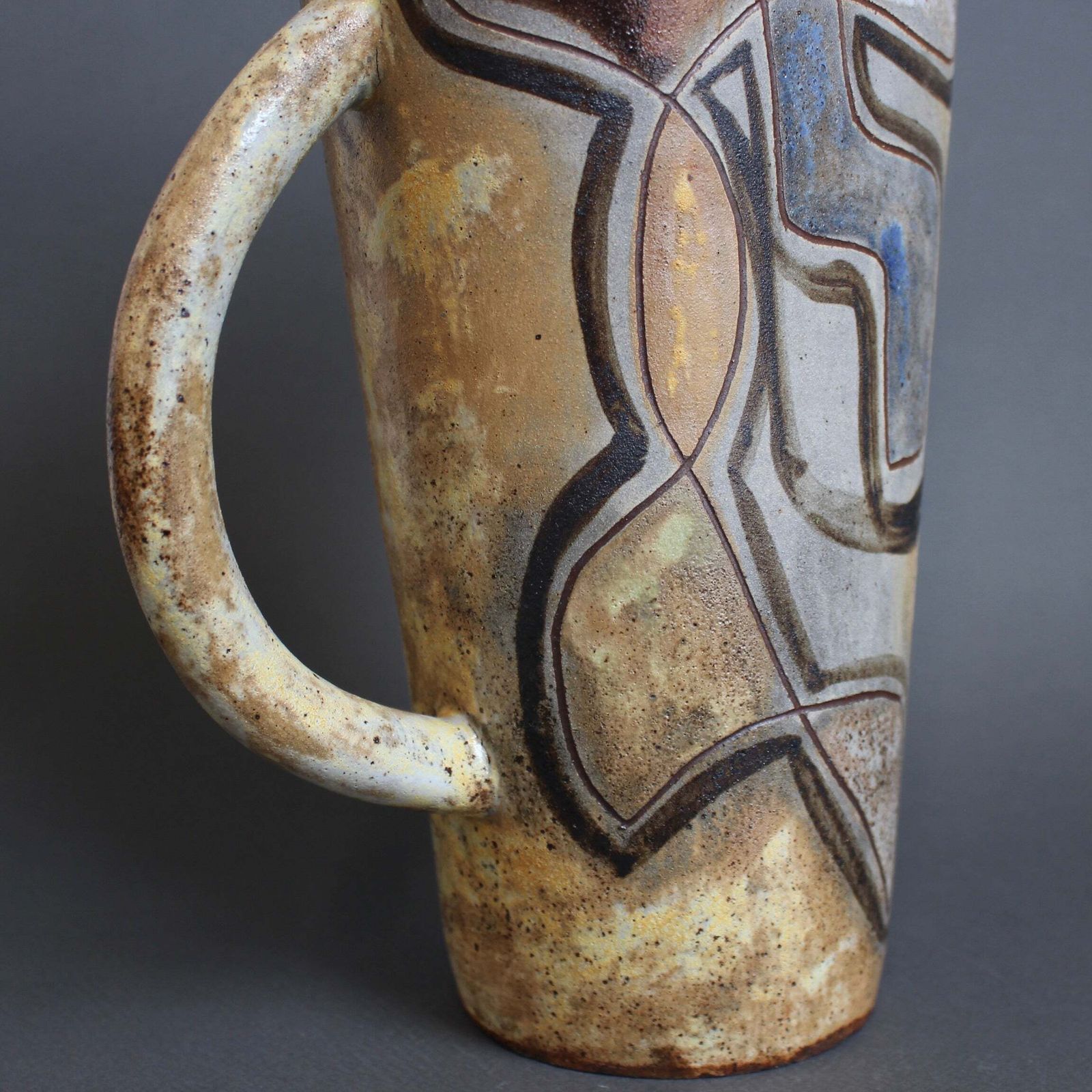 French Vintage Ceramic Pitcher With Abstract Motif By Alexandre Kostanda (Circa 1960s) photo vintage