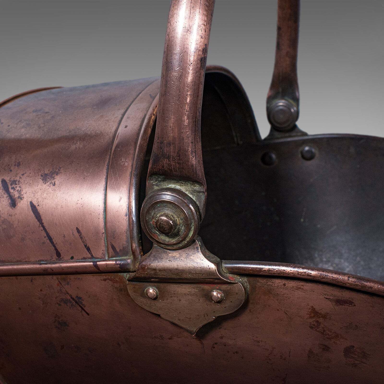 Antique Helmet Fire Bucket, English, Copper Scuttle, Fireside Bin, Victorian photo buy