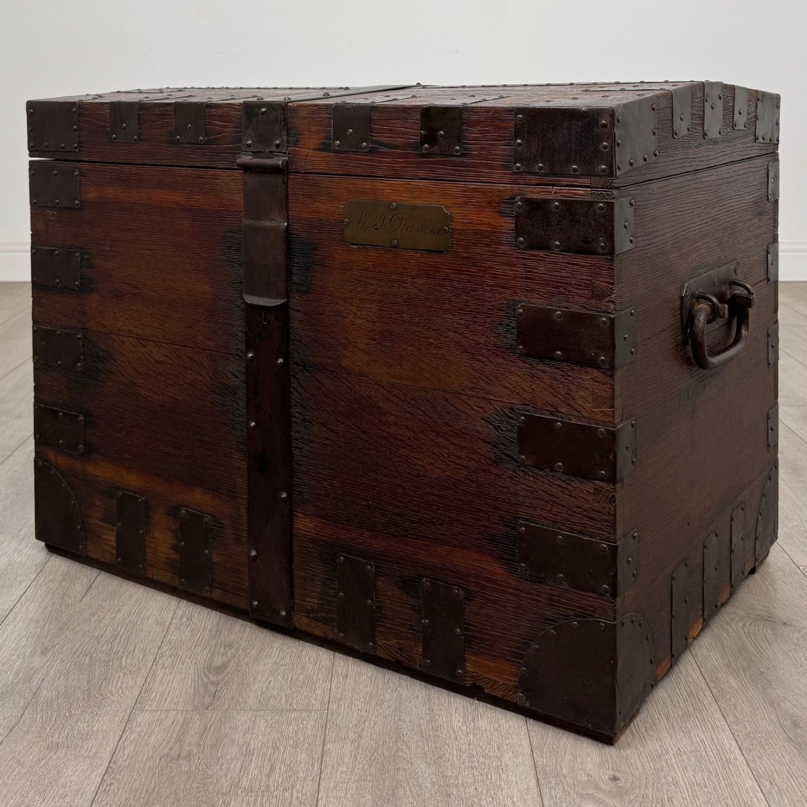 Antique 19th Century Iron Bound Victorian Silver Chest In Oak ( Af 5797 ) photo furniture
