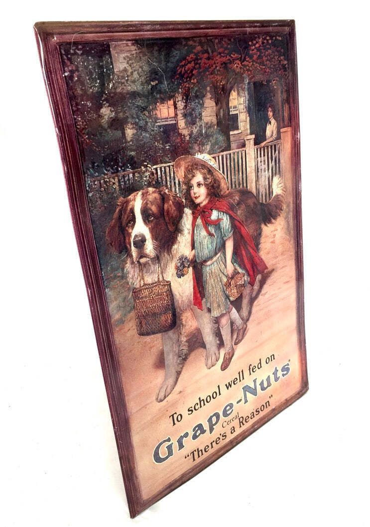 Antique Advertising   Large Tin Showcard Sign For Grape Nuts Cereal 20th Century photo vinterior