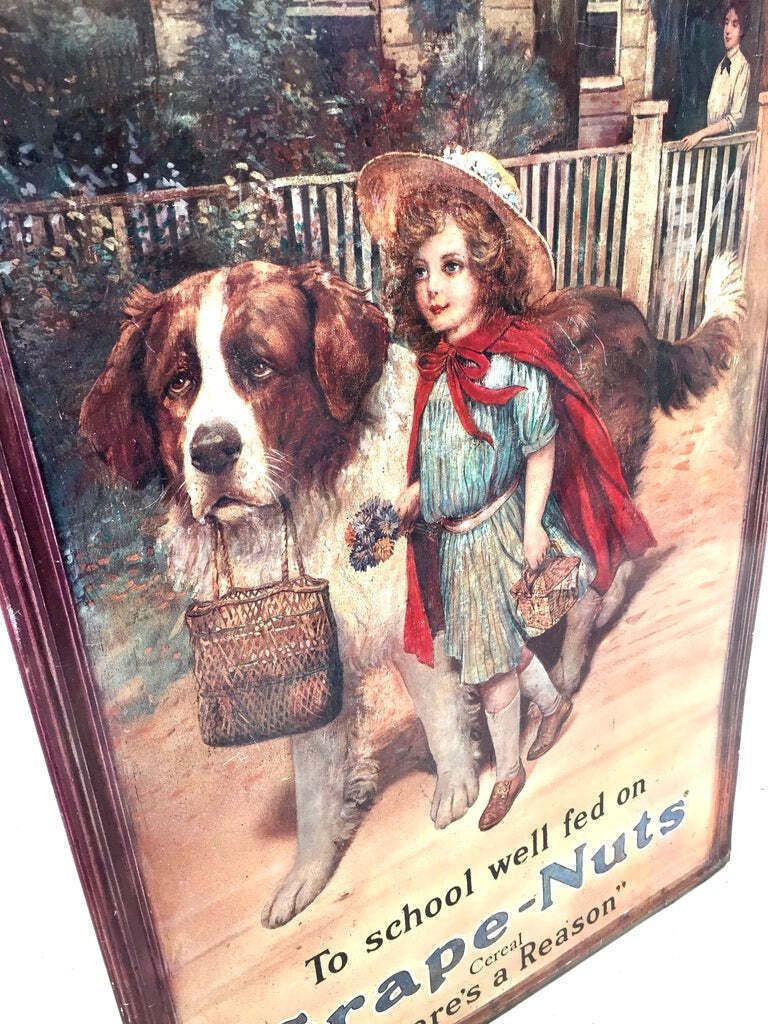 Antique Advertising   Large Tin Showcard Sign For Grape Nuts Cereal 20th Century photo buy