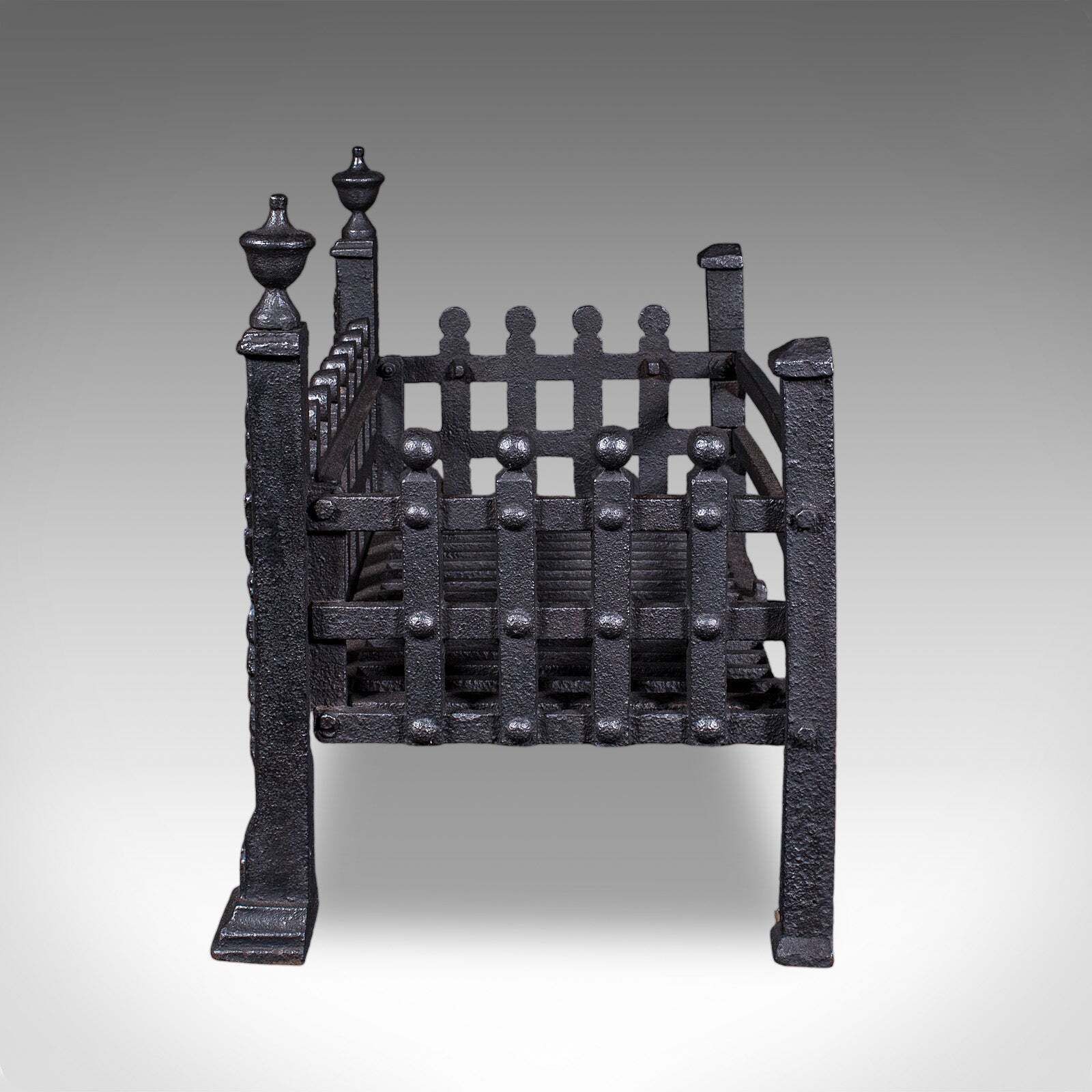 Antique Fire Basket, English, Wrought Iron Fireplace Grate, Victorian, C.1885 photo 913.0
