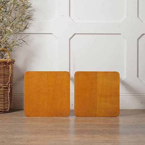 Pair Of Mid Century Honey Oak Homeworthy Stools / Stands photo vinterior