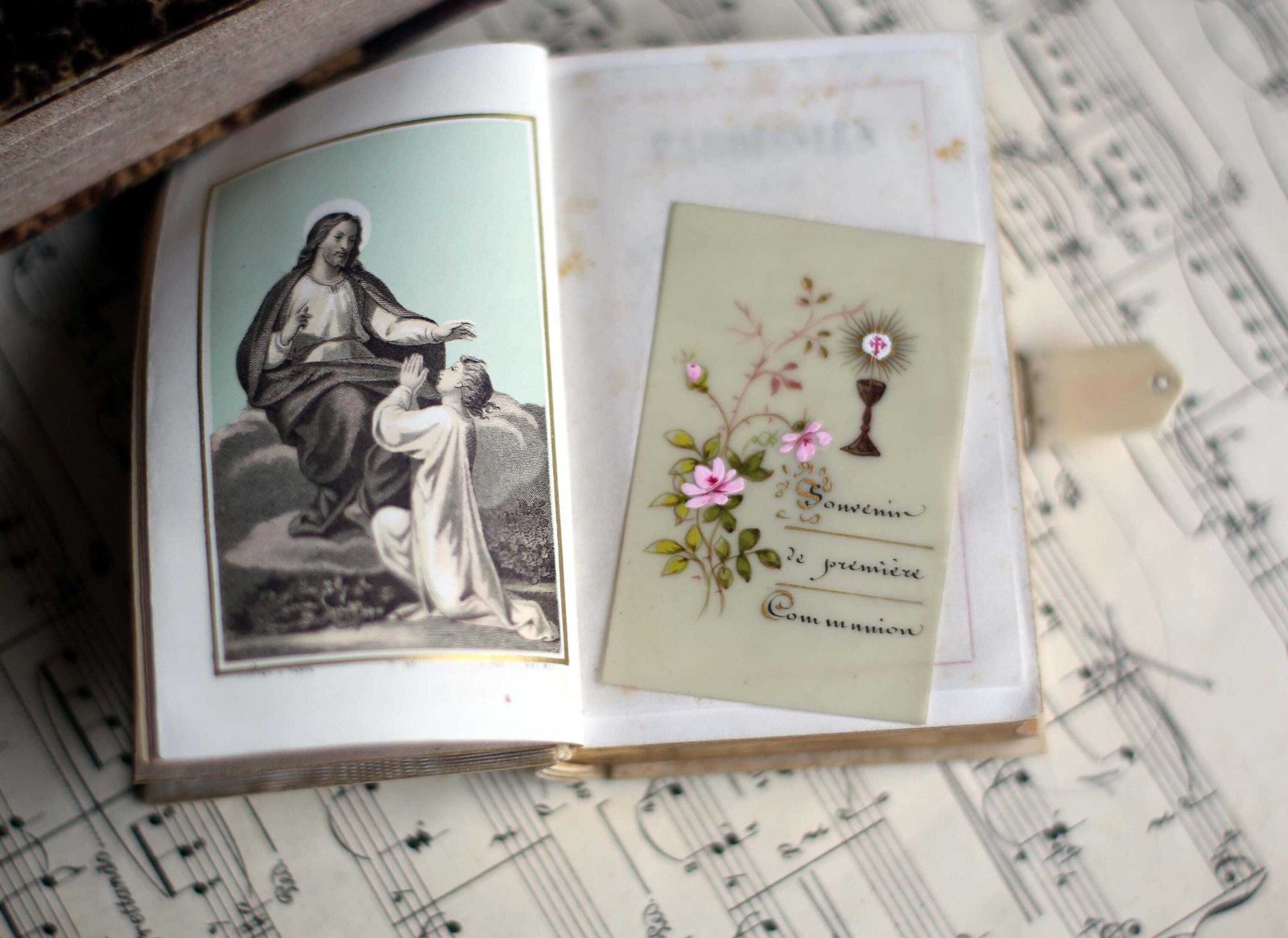 Antique Paroissien Romain Bone Cover 1877 Dijon Religious Prayer Book photo for sale