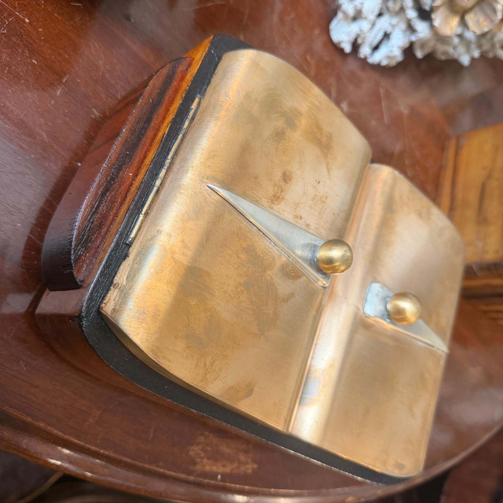 1930s Art Deco Wood Brass And Sterling Silver Italian Cigarette Box photo vintage