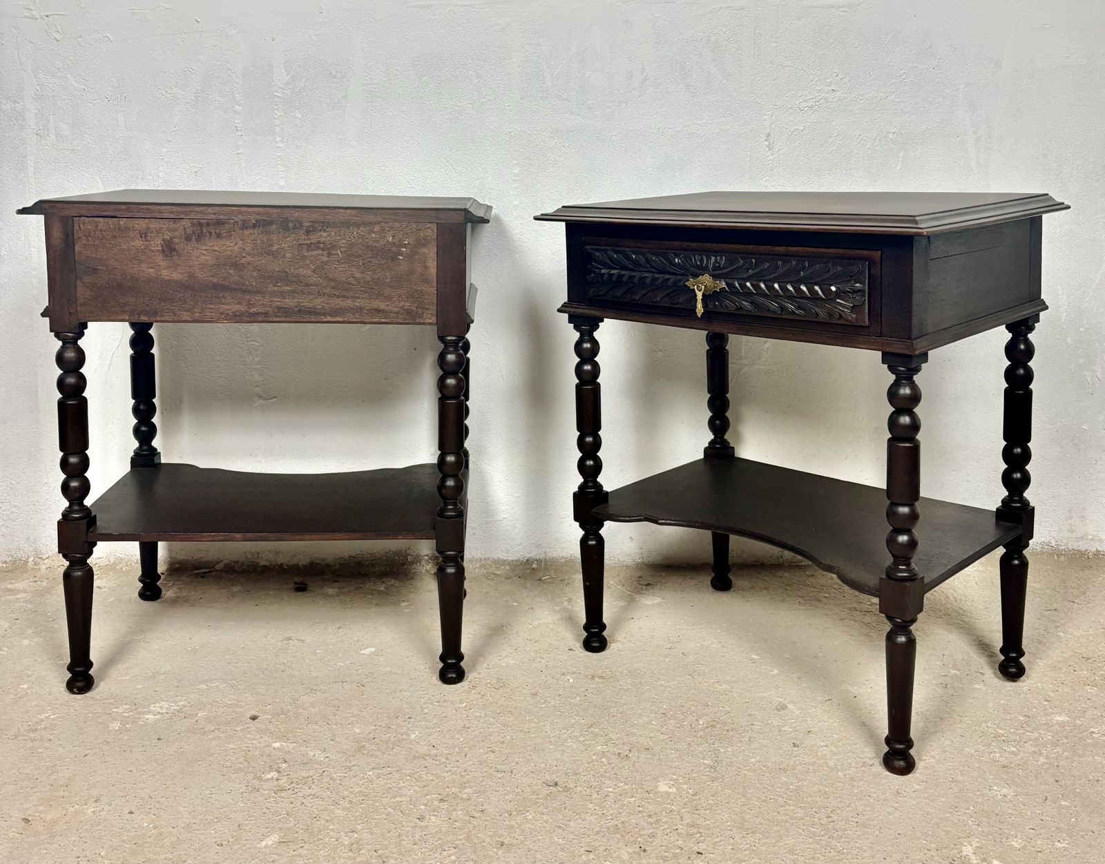 2590.0 Pair Of Spanish Bedside Tables With Carved Drawers, 1930s photo