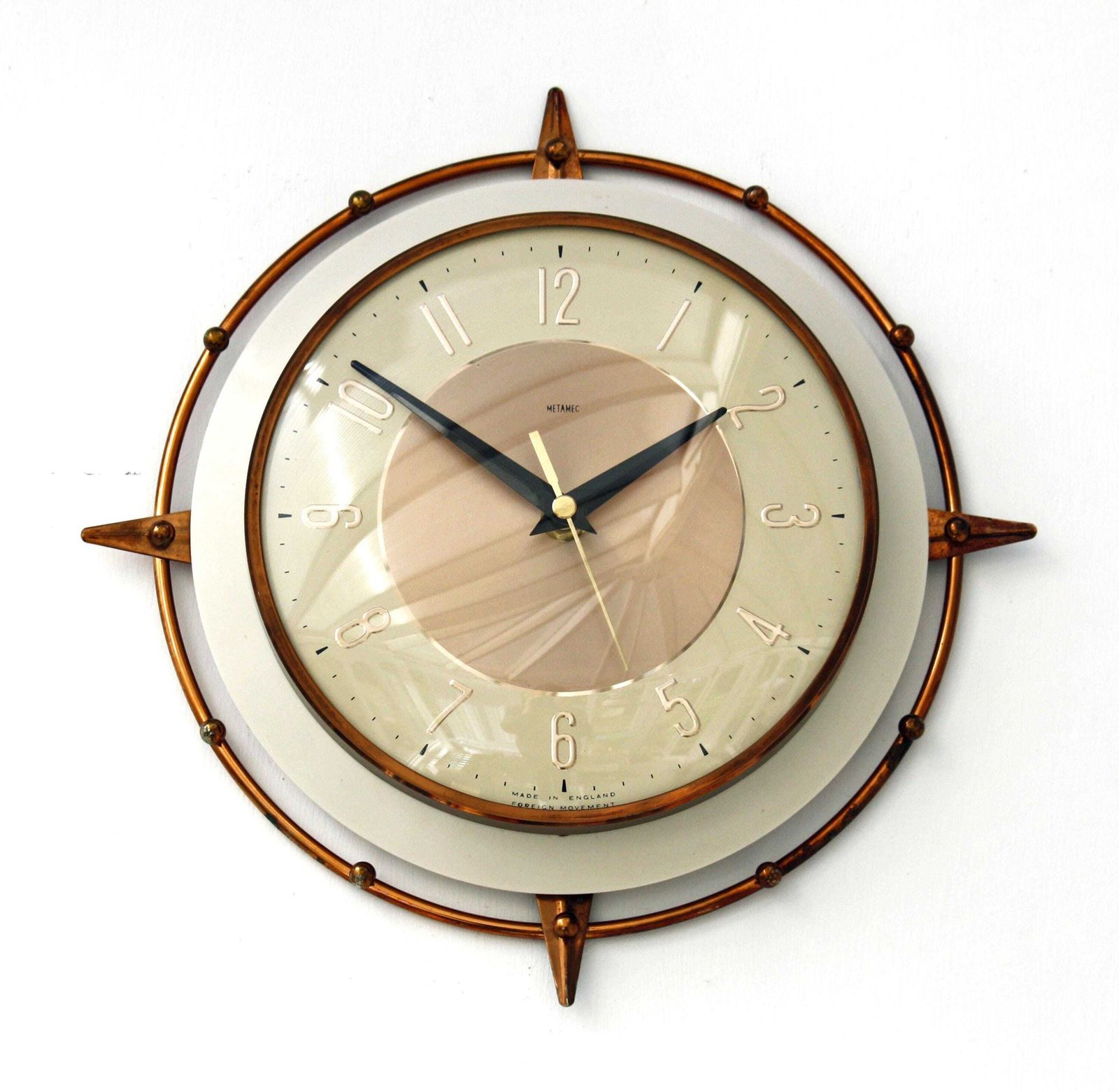Vintage Metamec Wall Clock   28cm Starburst Sunburst Retro Atomic Era Mid Century Style Clock Copper Gift Off The Wall Clocks photo furniture