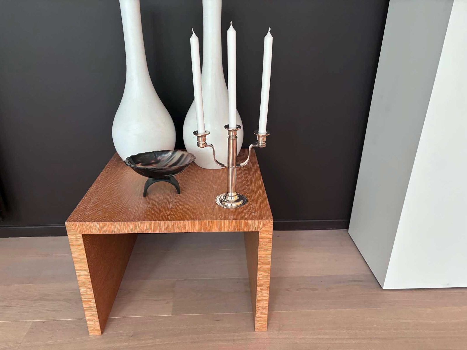 photo vintage Vintage Maestri Italy Silver Plated 3 Light Candelabra, Art Deco Style Silverplate On Brass Candle Holder, Italian Table Decor