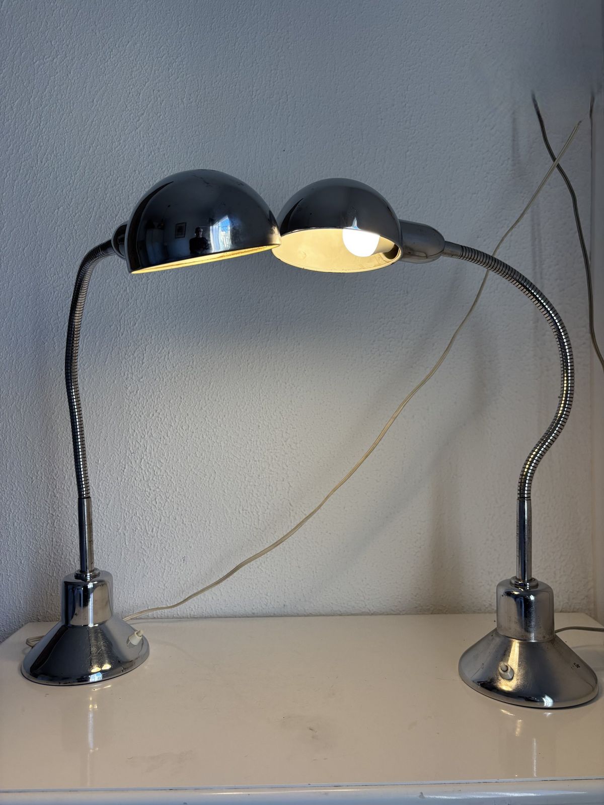 Pair Of Vintage 1940s Jumo 210 Chrome Design Desk Lamps   50 Cm photo furniture