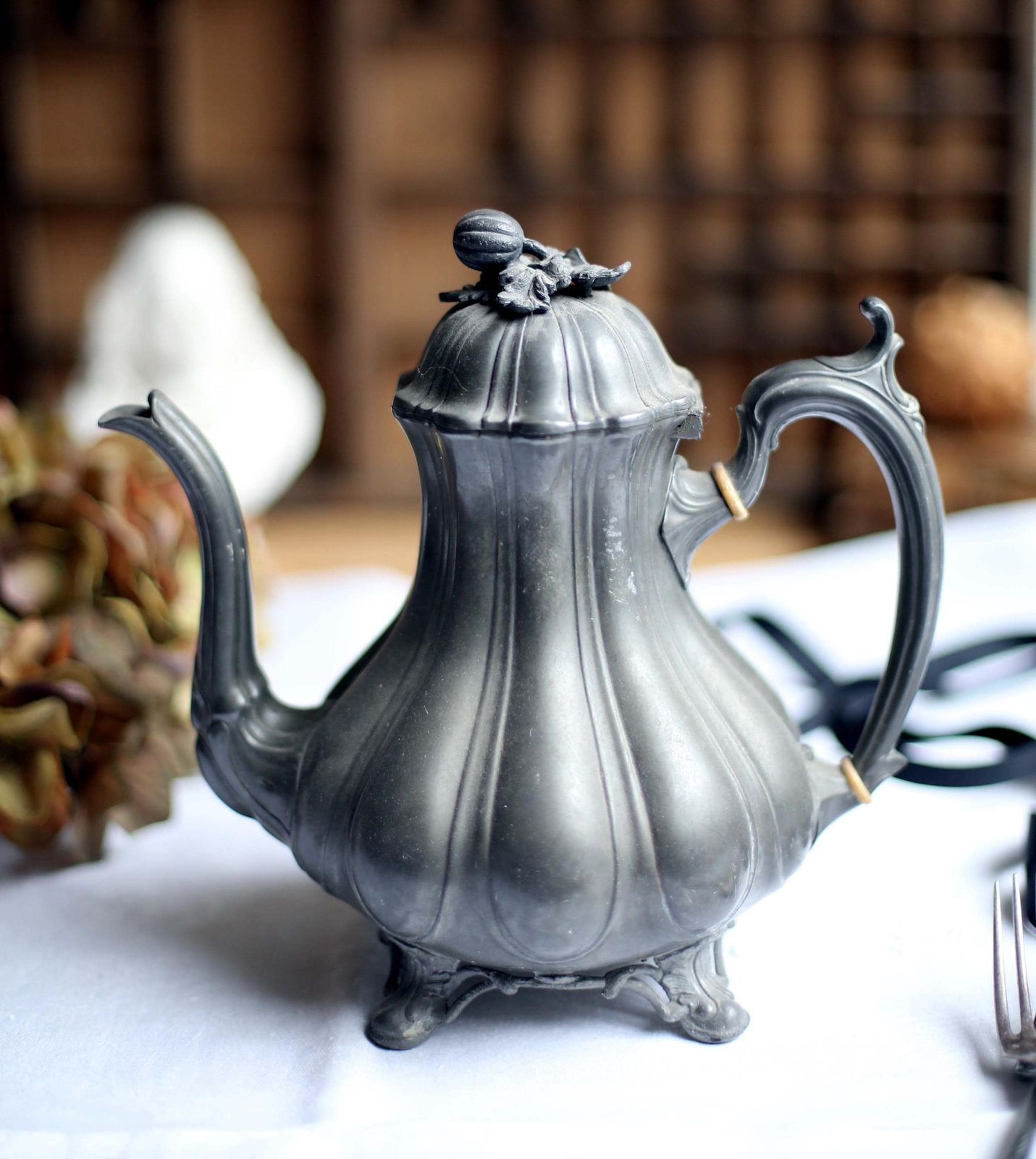 Antique Rococo Gadrooned Coffee Pot Pewter Shaw & Fisher Sheffield photo furniture