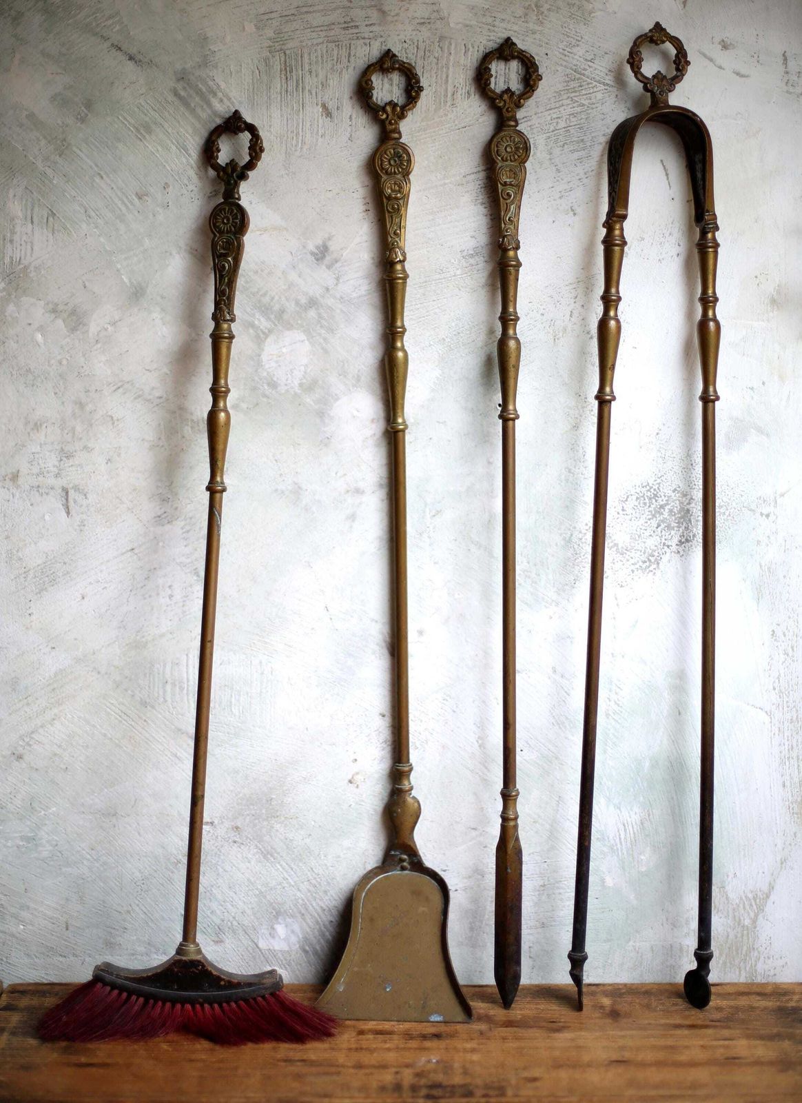 Antique French Bronze Companion Set Rococo Claw Feet Fireside Hearth Tools Fire Irons photo for sale
