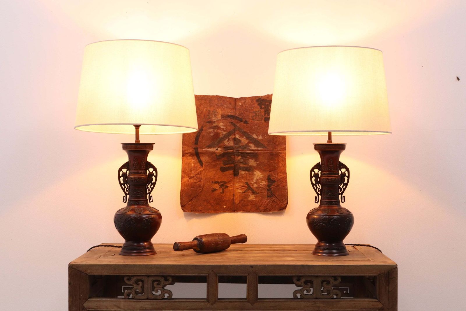 Japanese Bronze Meiji Period Vessel Table Lamps photo furniture
