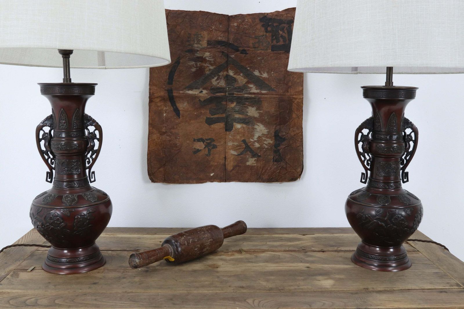 Japanese Bronze Meiji Period Vessel Table Lamps photo for sale