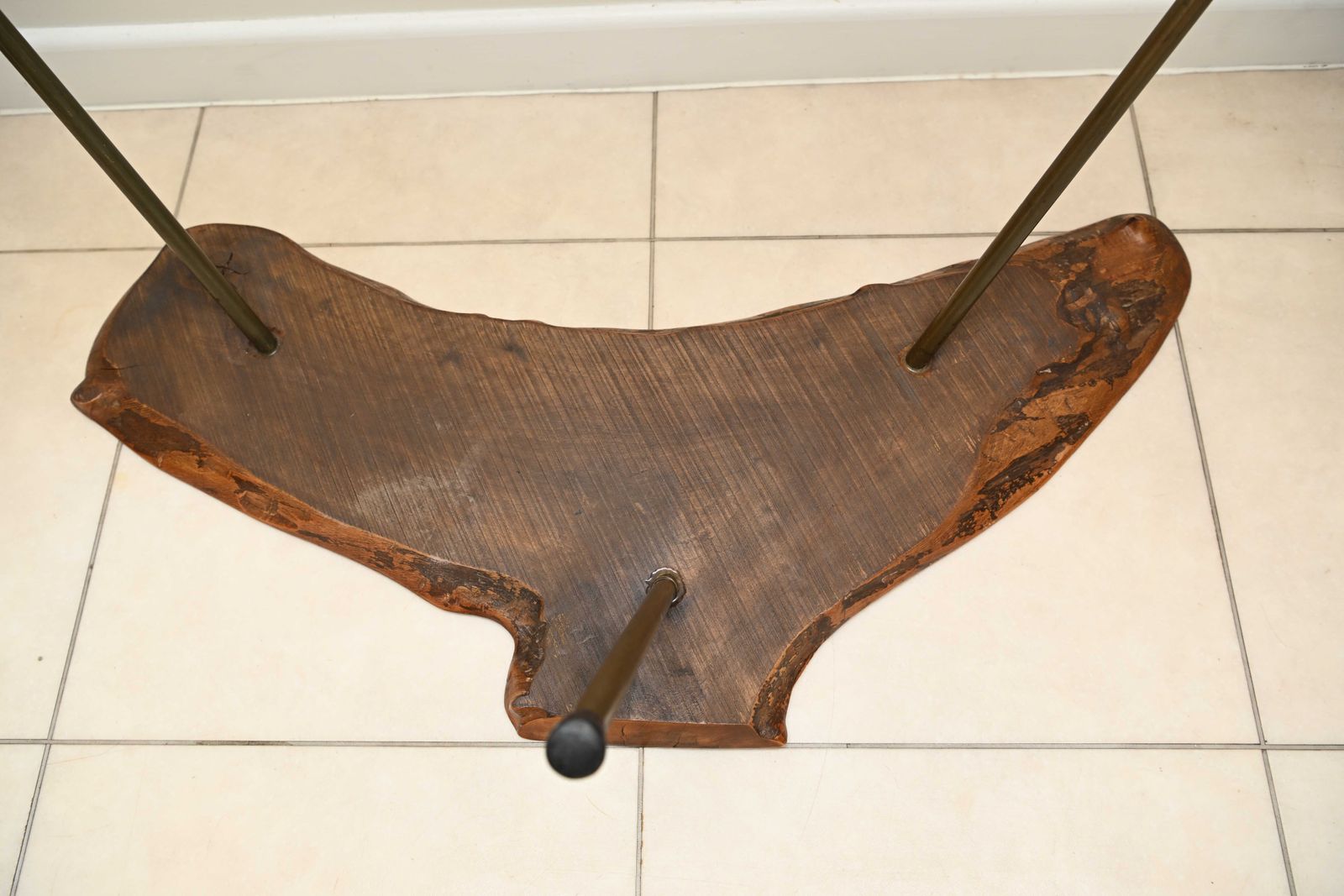 photo for sale Mid Century Freeform Live Edge Tripod Coffee Table In The Manner Of Carl Auböck, C.1950s/60s