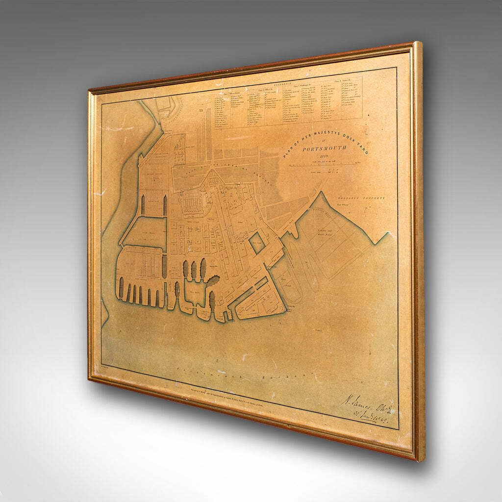 Antique Town Plan, Portsmouth Dockyard, English, Framed Cartography, Victorian. photo for sale