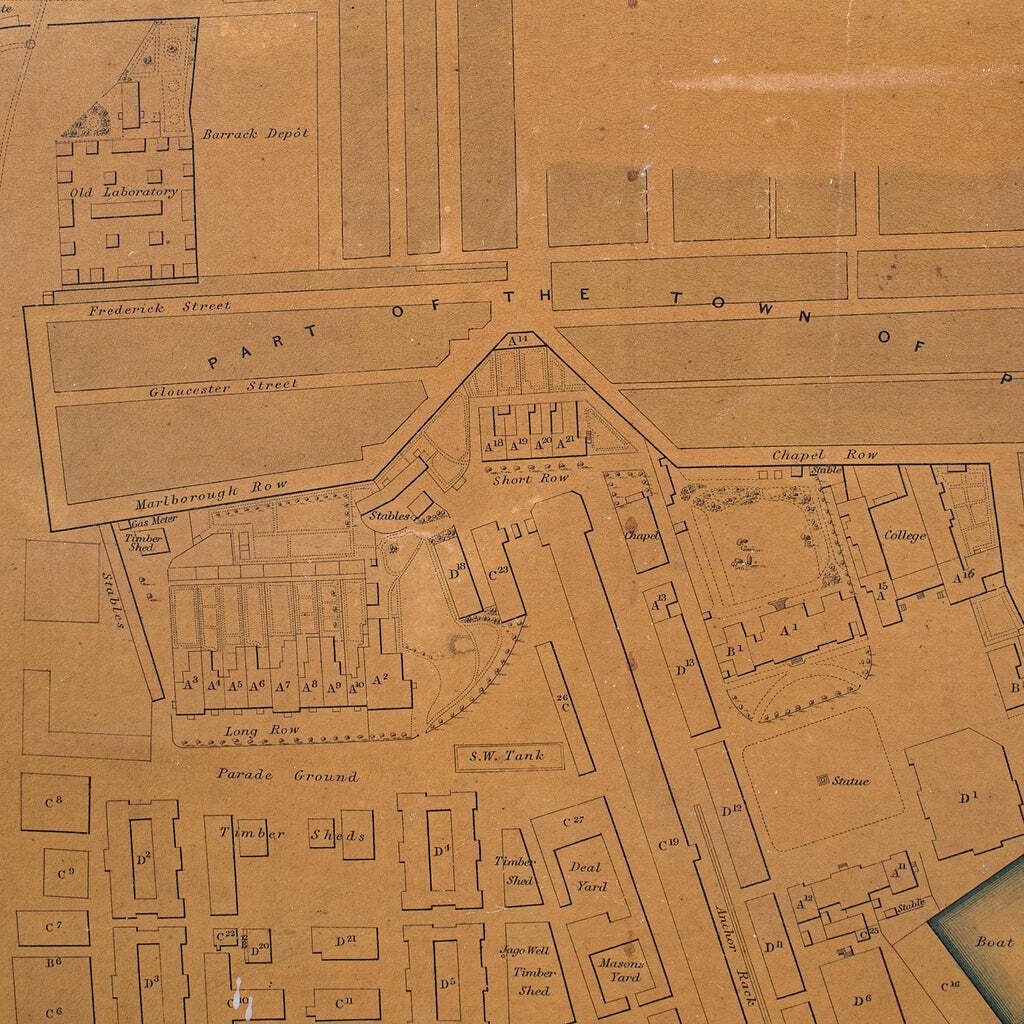 photo for sale Antique Town Plan, Portsmouth Dockyard, English, Framed Cartography, Victorian.