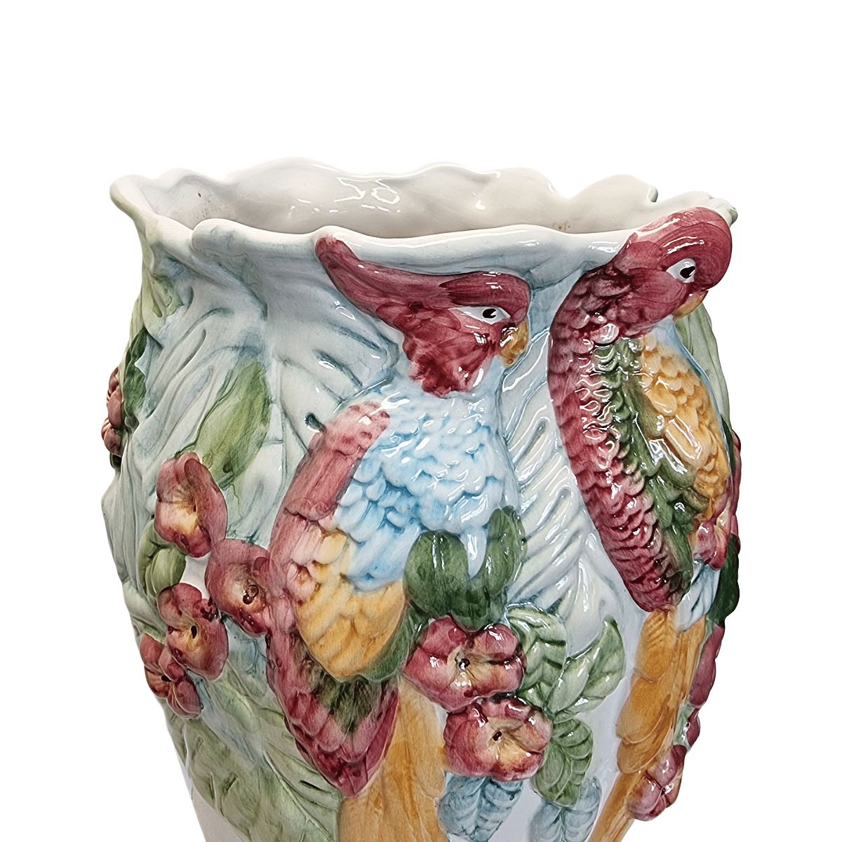 Portugese Majolica vaas met papegaaien, jaren 1960/70 photo for sale