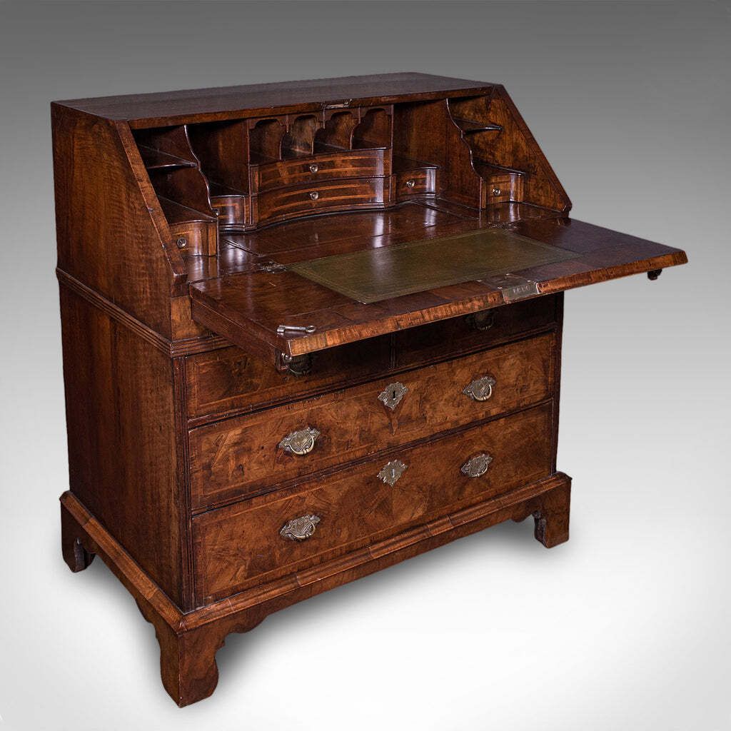 Antique Fall Front Bureau, English, Walnut, Writing Cabinet, Georgian, C.1750.