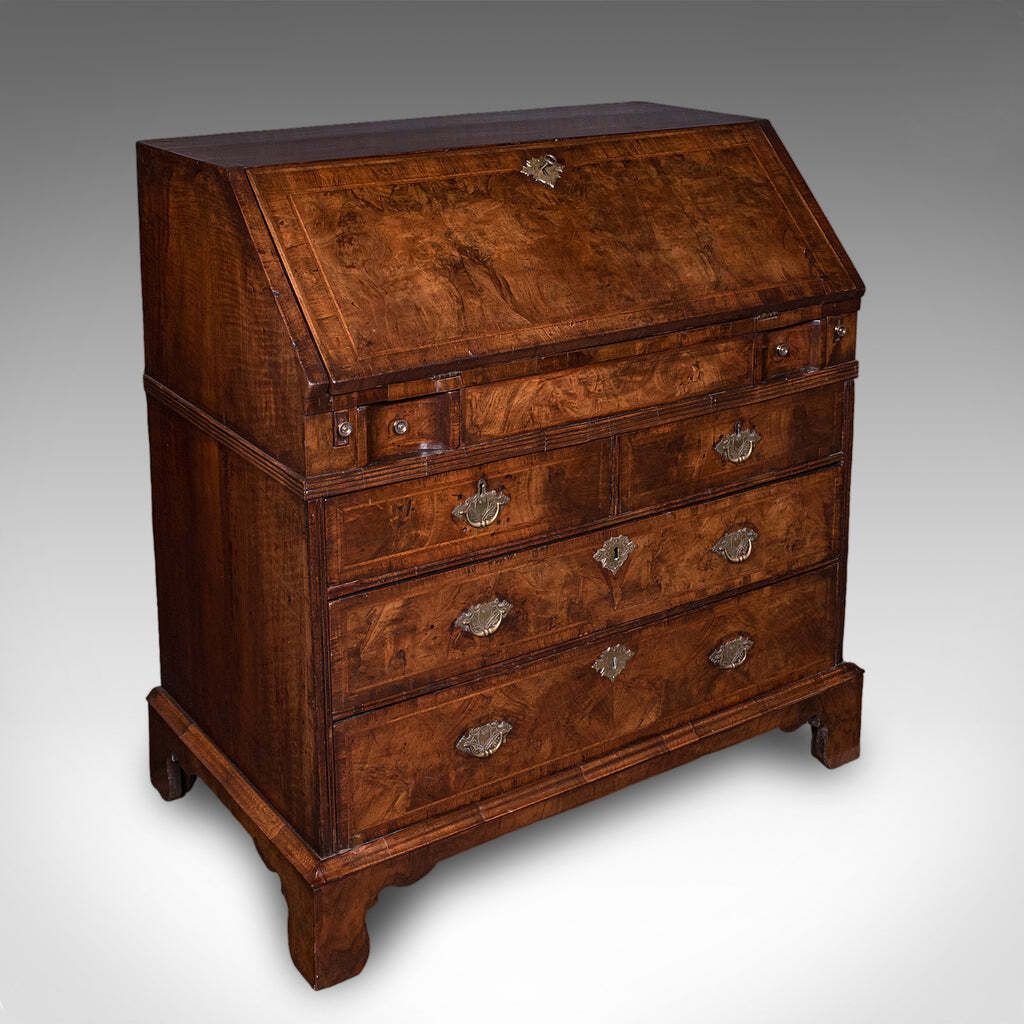 Antique Fall Front Bureau, English, Walnut, Writing Cabinet, Georgian, C.1750. photo for sale