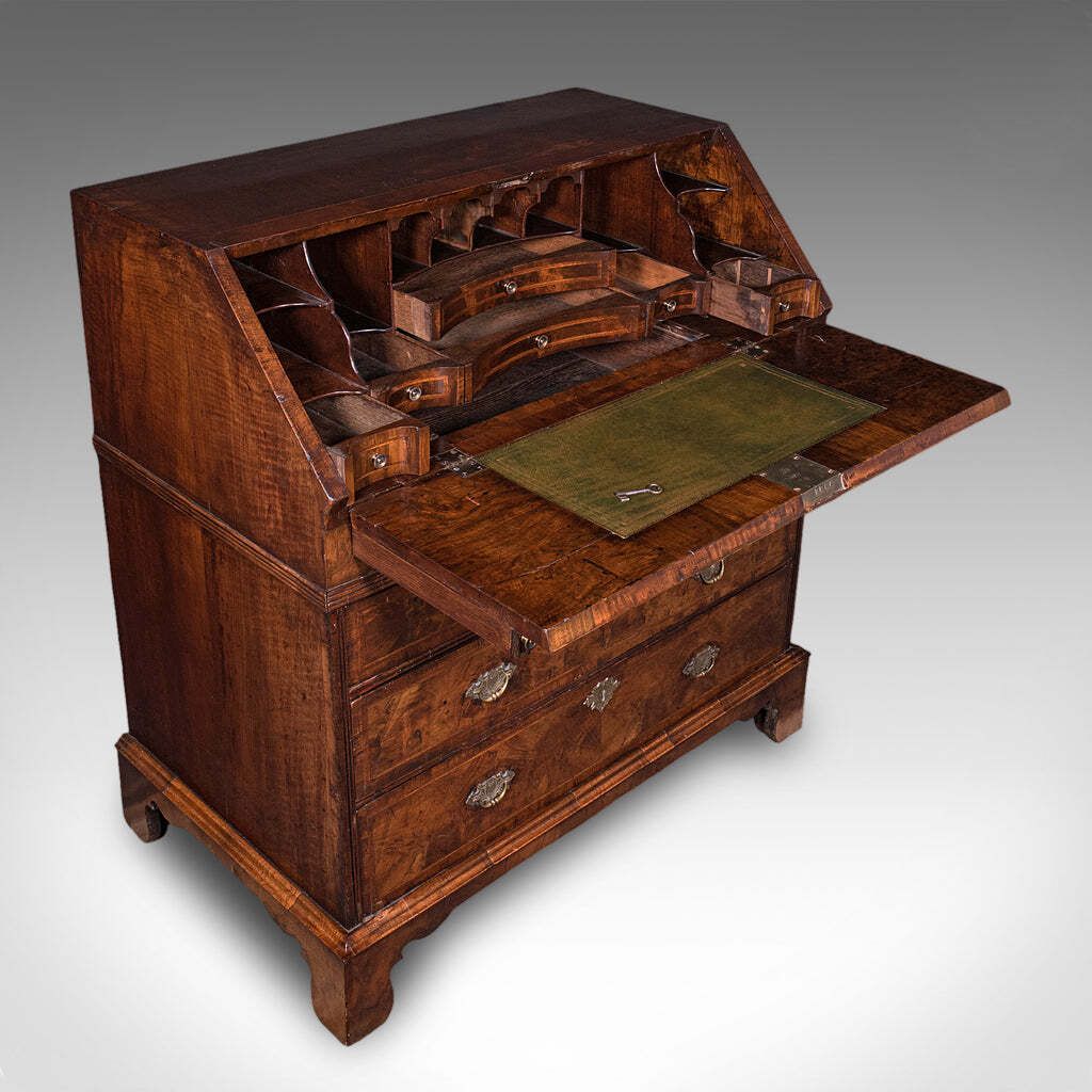 Furniture Antique Fall Front Bureau, English, Walnut, Writing Cabinet, Georgian, C.1750. photo